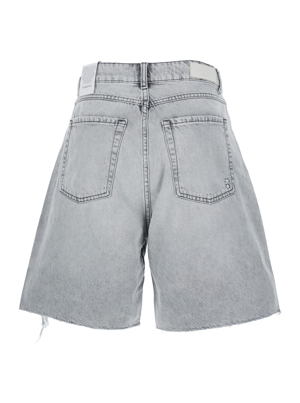 ICON DENIM LEA GREY BERMUDA PANTS WITH FRONT RIPPED DETAILS AND LOGO PATCH ON THE REAR IN DENIM WOMAN 