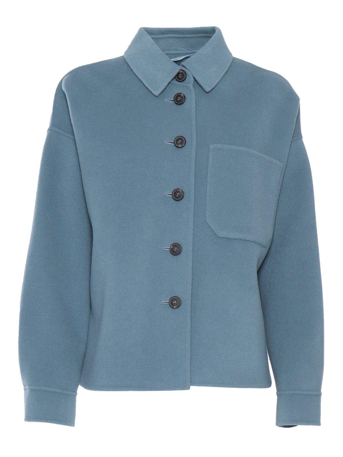 Shop Weekend Max Mara Buttoned Long-sleeved Jacket In Stone Blue