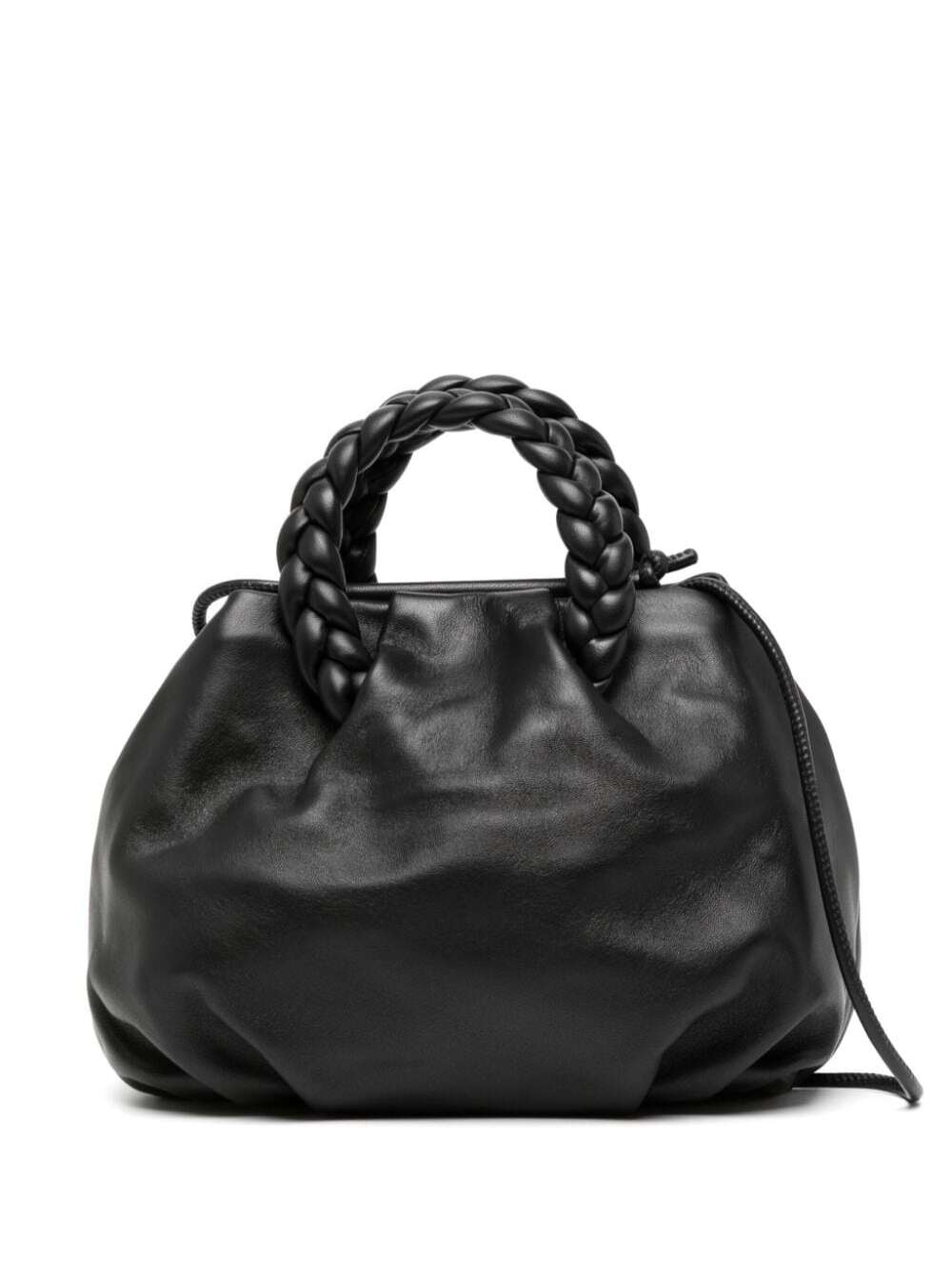 bombon M Black Handbag With Braided Handles In Shiny Leather Woman