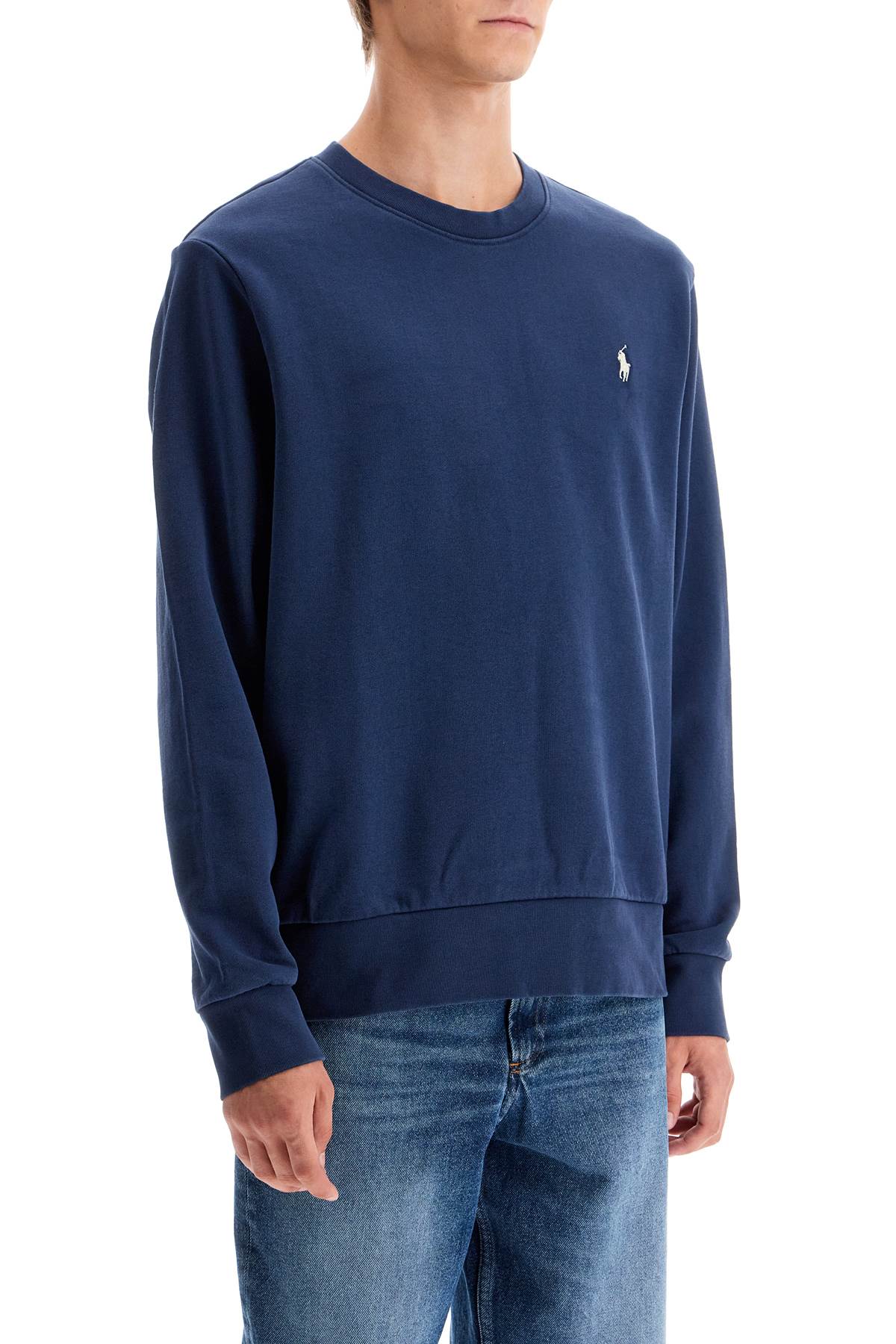 Shop Polo Ralph Lauren Logo Crewneck Sweatshirt In Cruise Navy (blue)