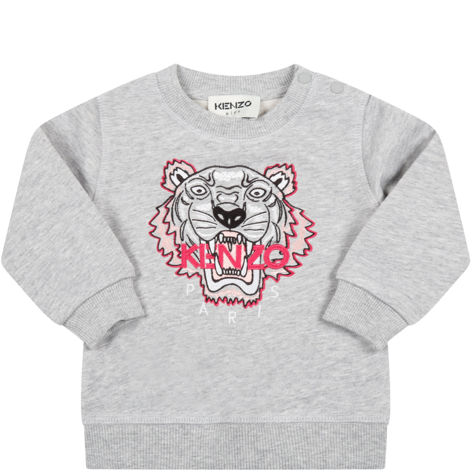 Kenzo Kids Grey Sweatshirt For Baby Girl With Tiger