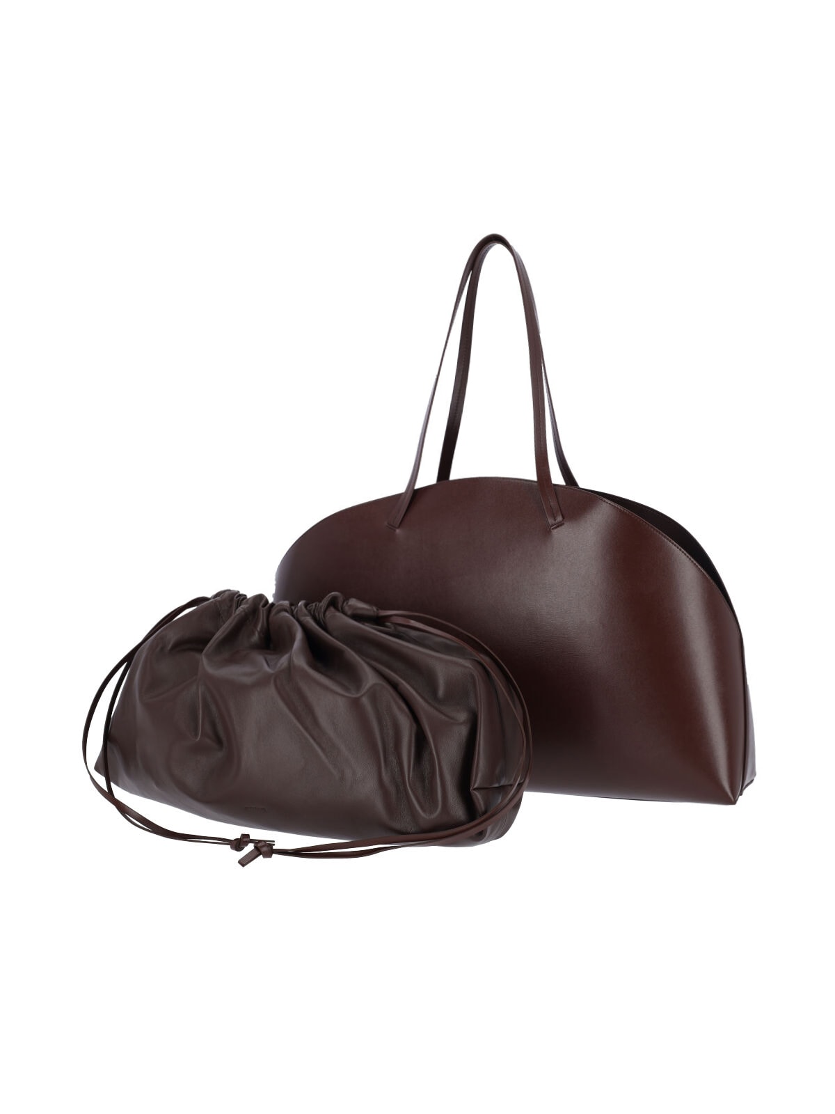 Jil Sander Logo Printed Drawstring Shoulder Bag In Brown