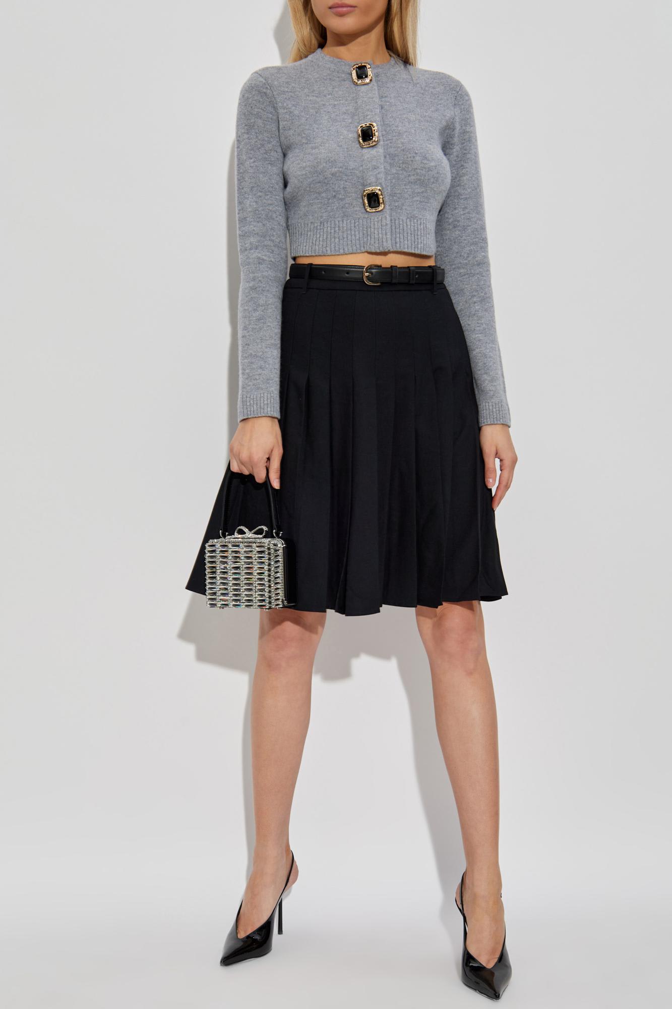 Self-portrait Jewelled-button Wool Cardigan In Gray