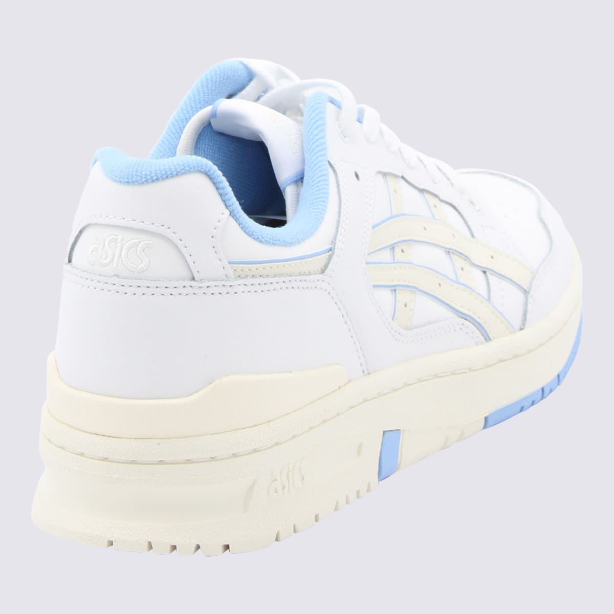 Shop Asics White And Blue Leather Court Sneakers In White / Light Blue