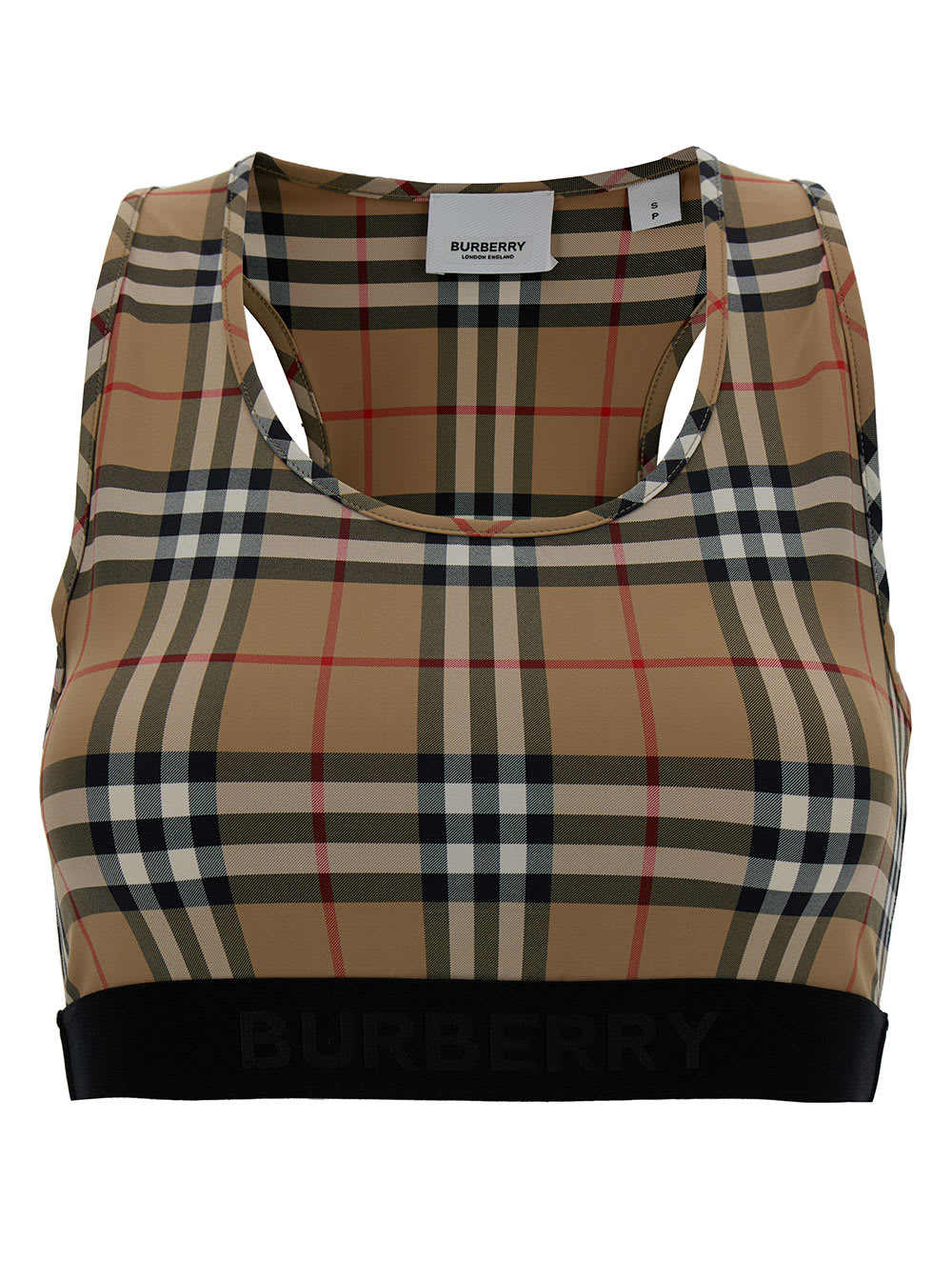 Burberry Beige Sports Bra With Vintage Check Motif In Jersey Woman In Brown