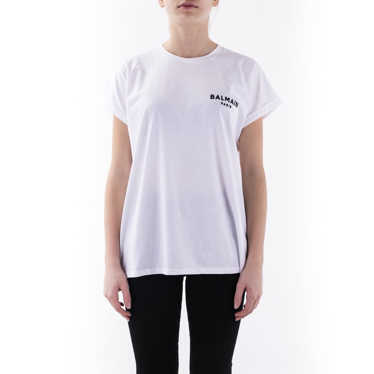 Balmain Womens Cotton T-shirt In White - Black