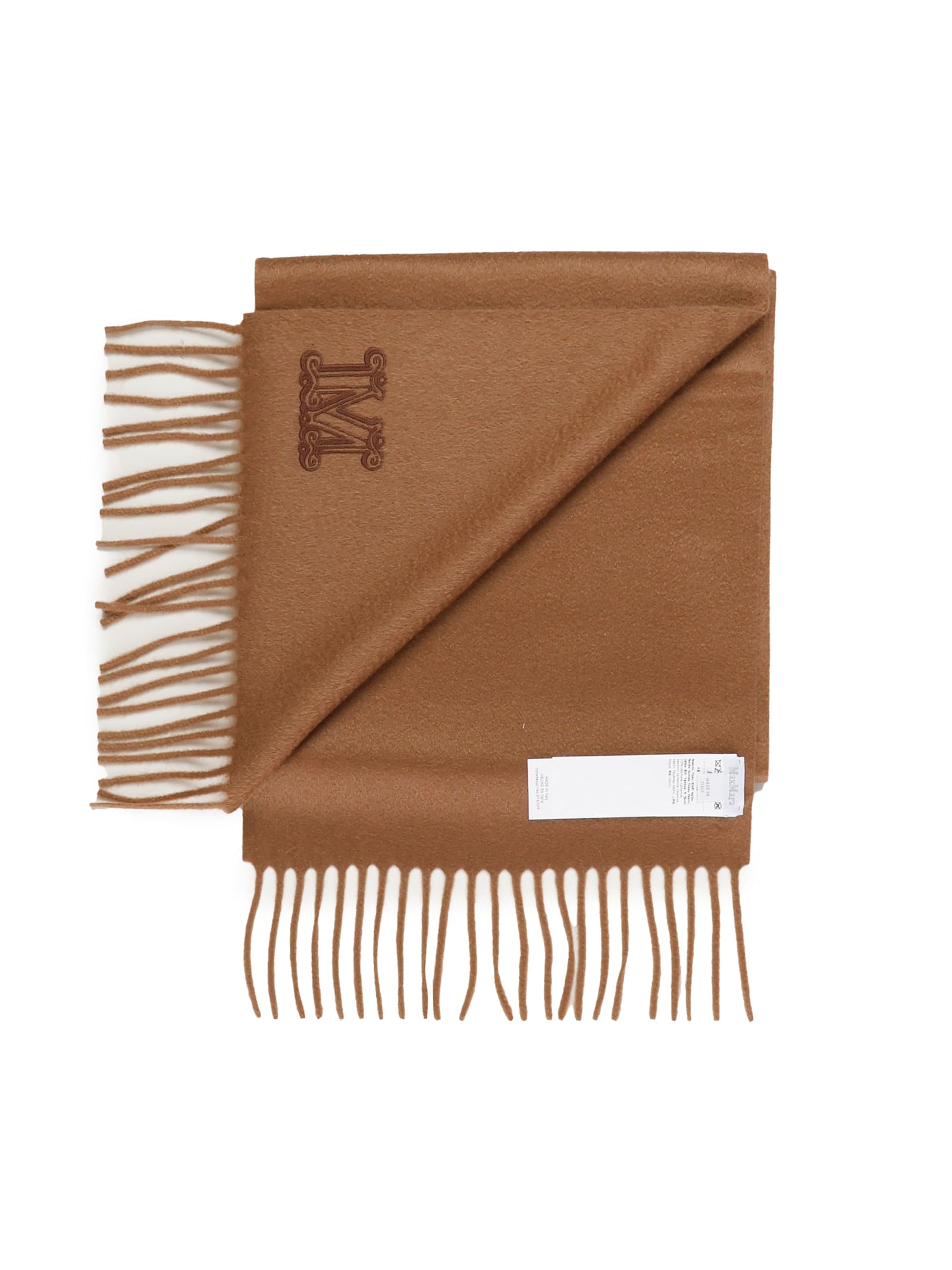 Max Mara Dalia Rectangular Scarf With Logo Detail In Brown