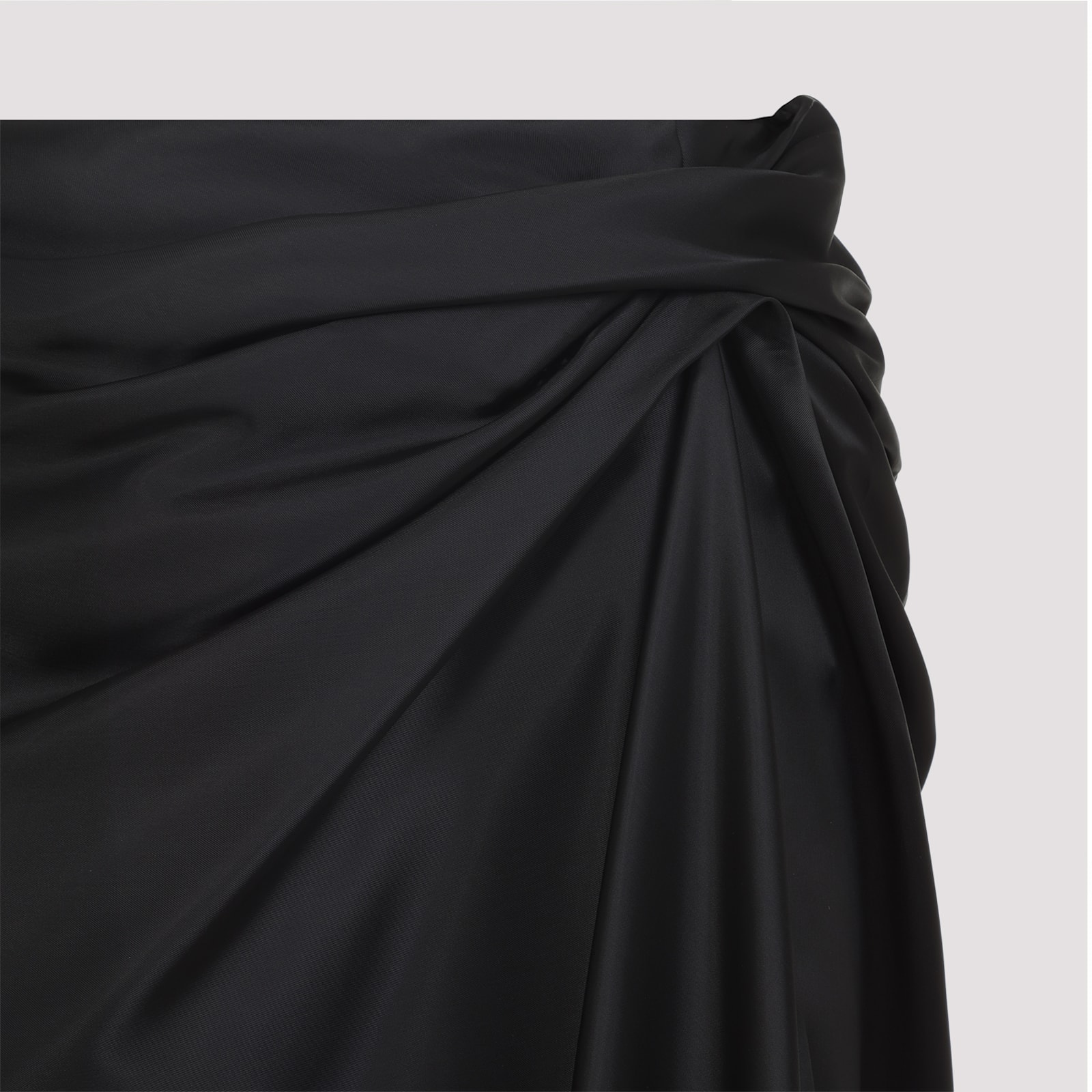 Balenciaga Asymmetric Frayed Gathered Draped Satin Midi Skirt