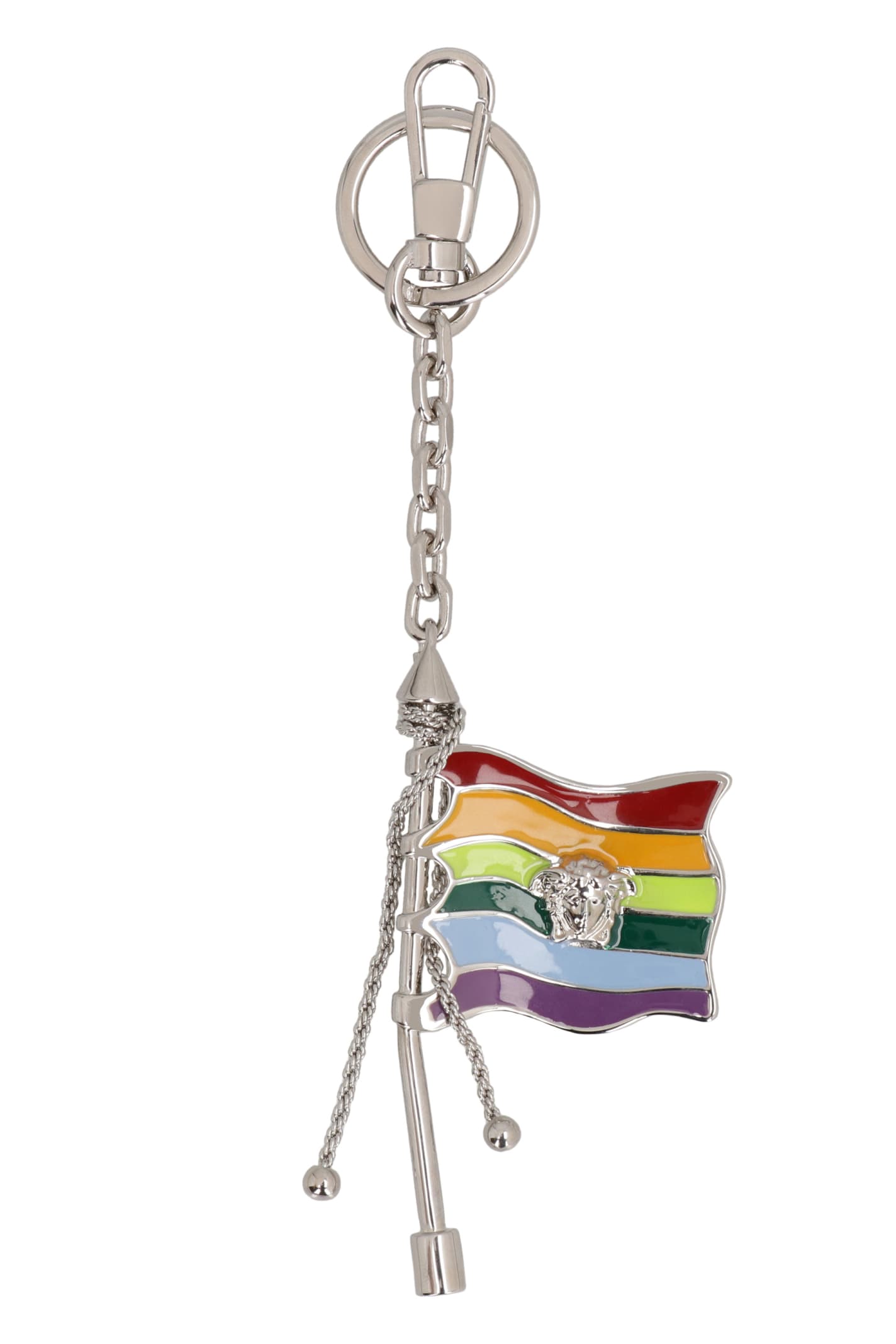 Versace Silver-tone Metal Key Ring And Clasp In Silver