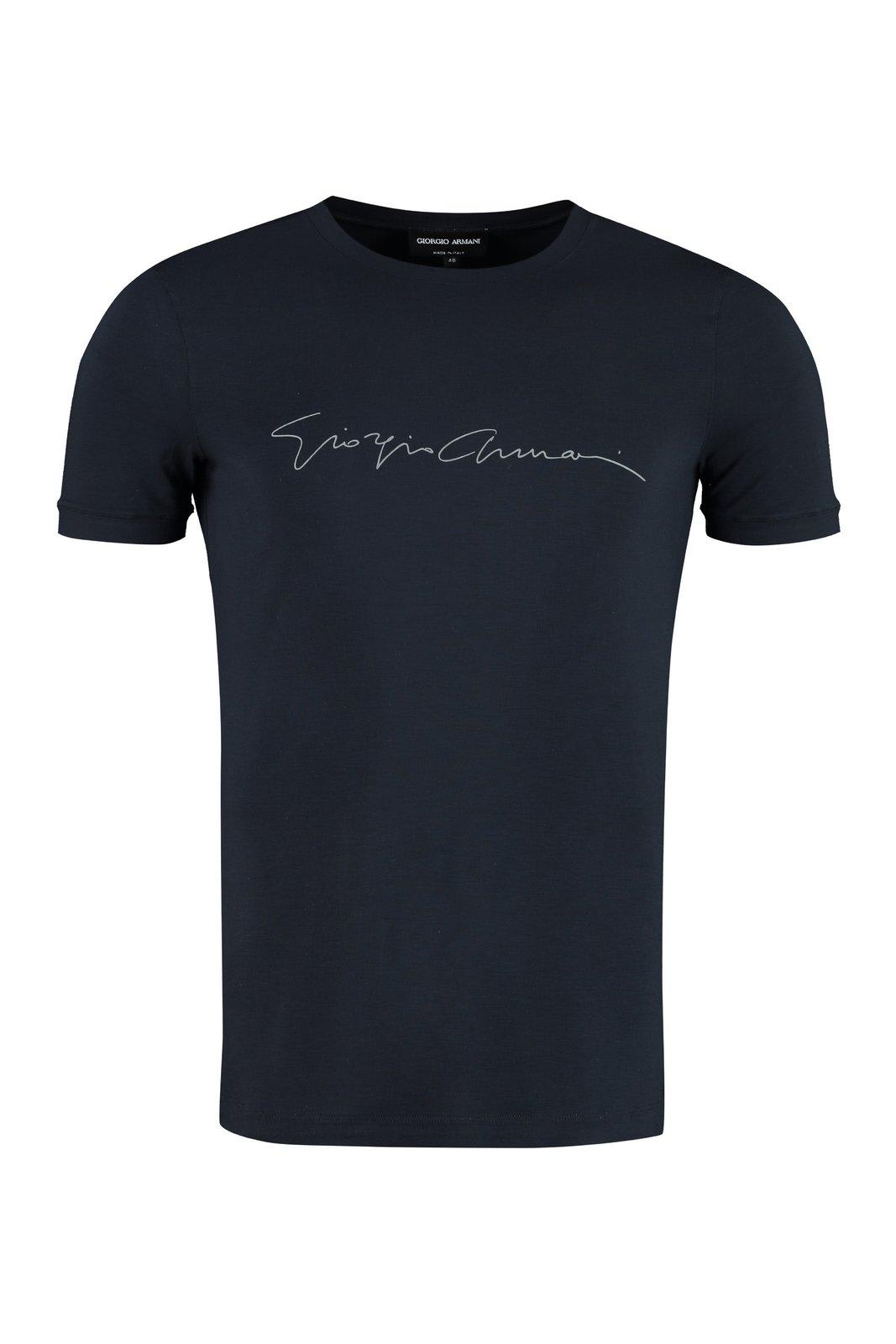 Giorgio Armani Logo Print Crewneck T-shirt In Blue