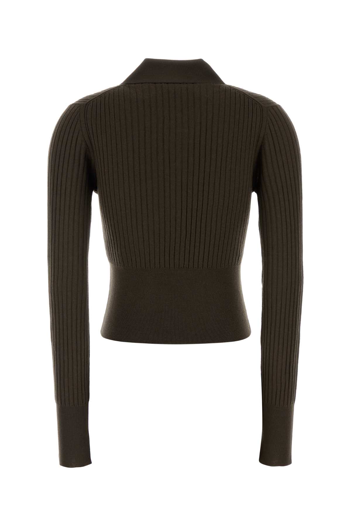 Fendi Mud Stretch Wool Polo Shirt In Brown
