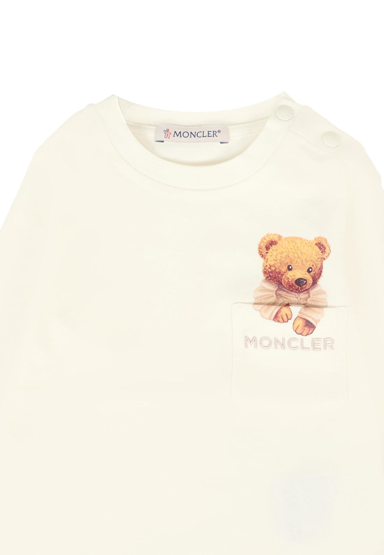 Moncler Ivory T-shirt For Baby Boy With Teddy Bear In White