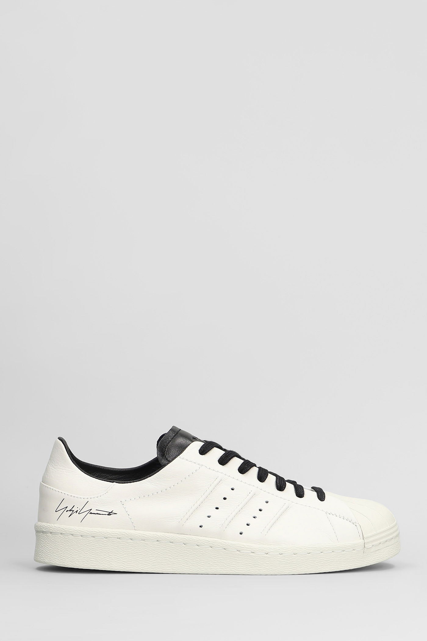 Y-3 Premium Leather Sneakers With Rubber Shell Toe In White