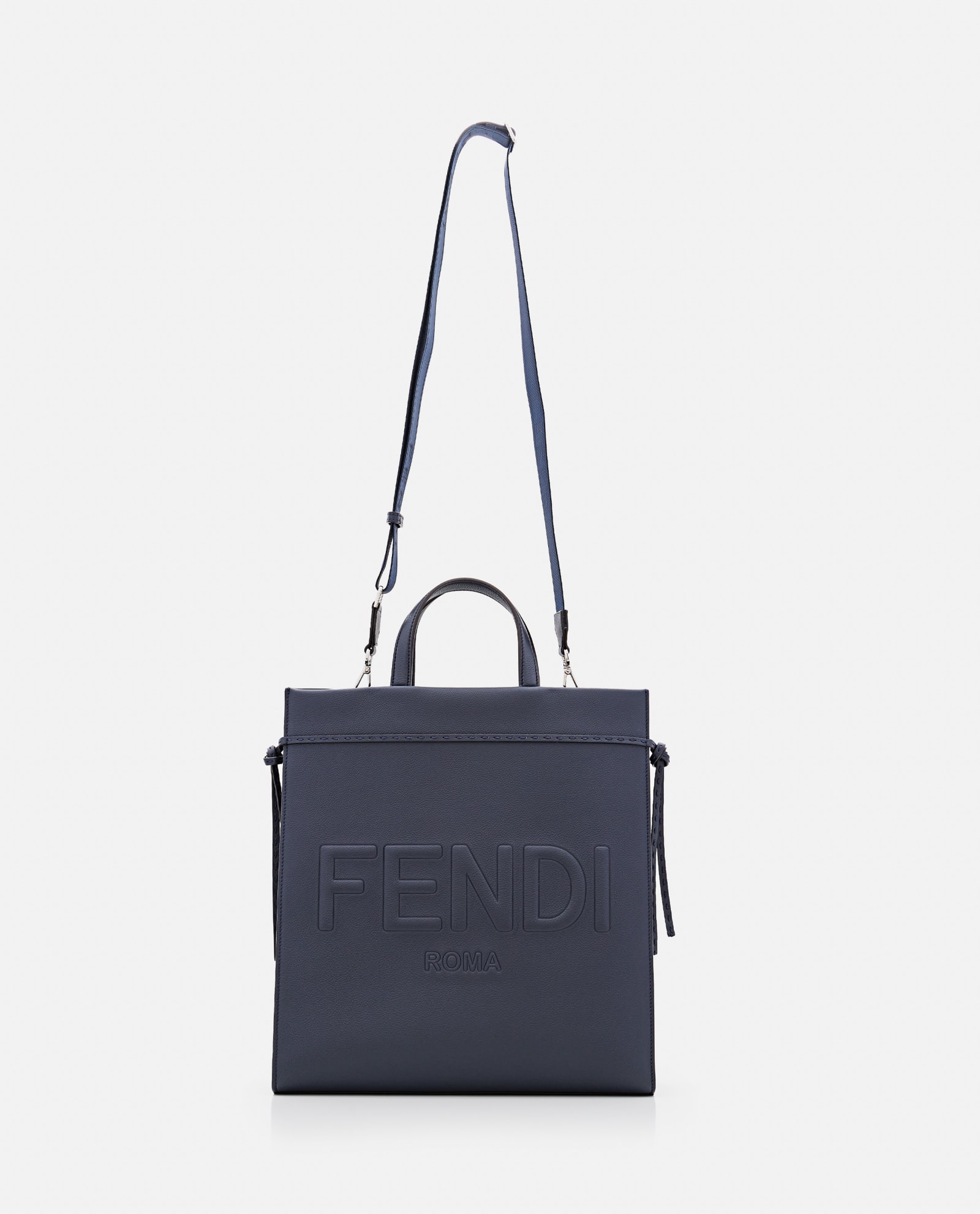 Shop Fendi Leather Tote Bag In Blue