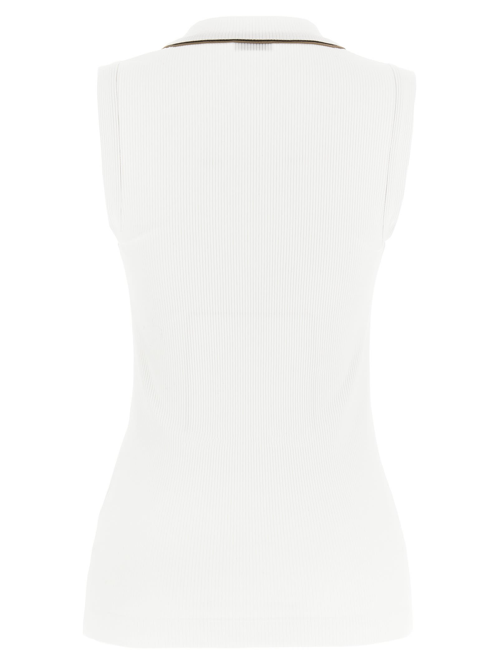 Brunello Cucinelli Stretch-cotton V-neck Top In White