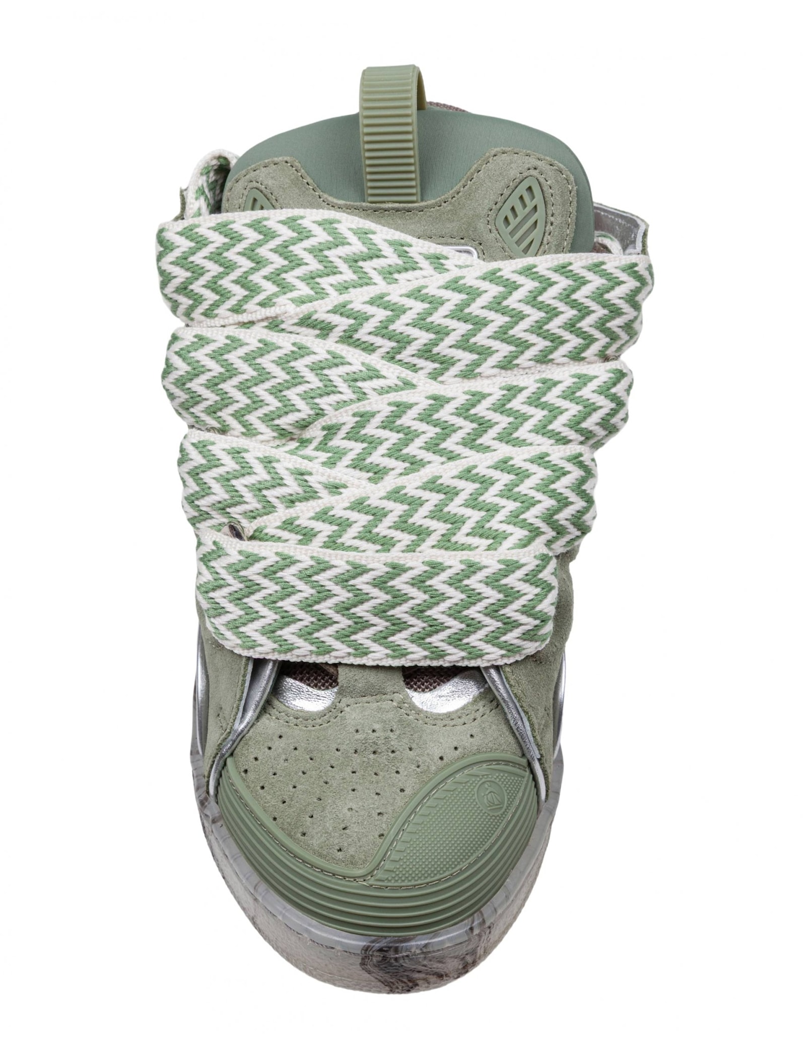Lanvin Curb Sneakers In Leather And Mesh Colour Green In Green