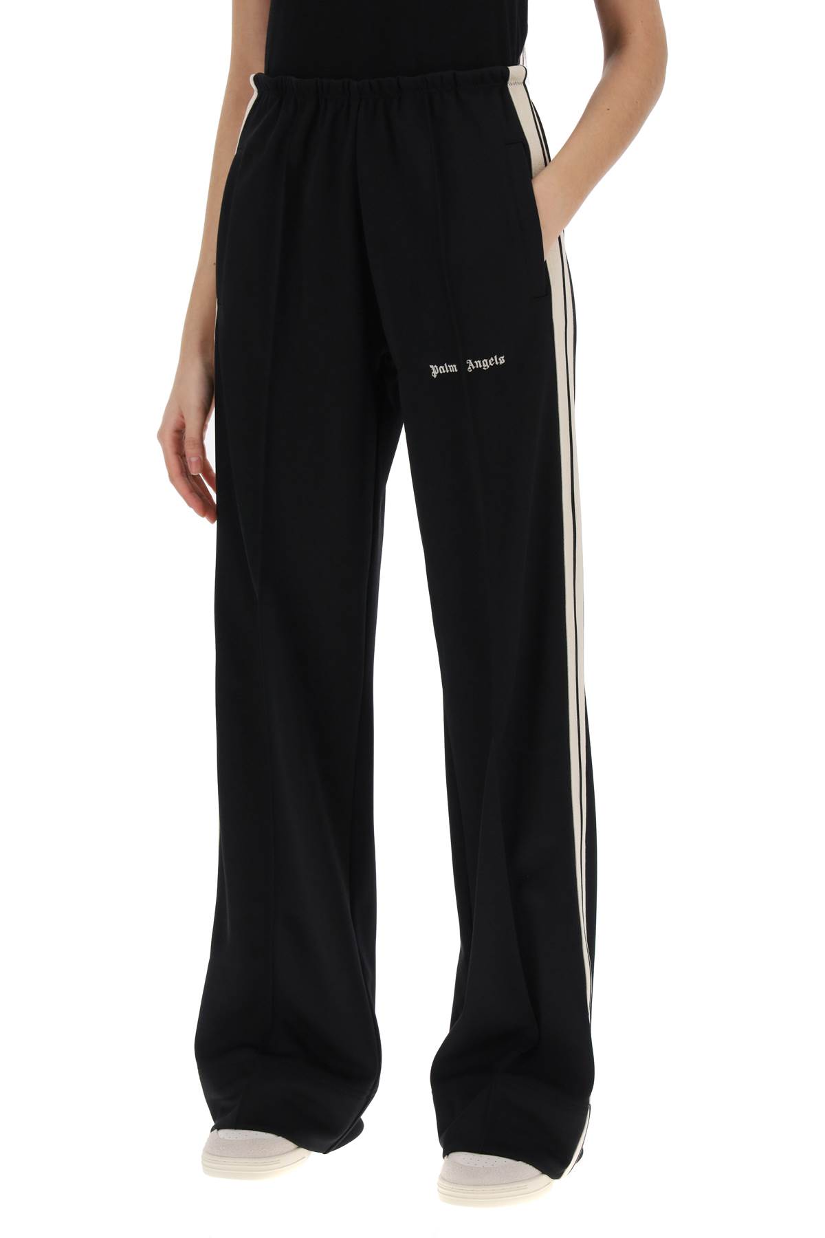 Shop Palm Angels Track Pants With Contrast Bands In Black Off White (black)