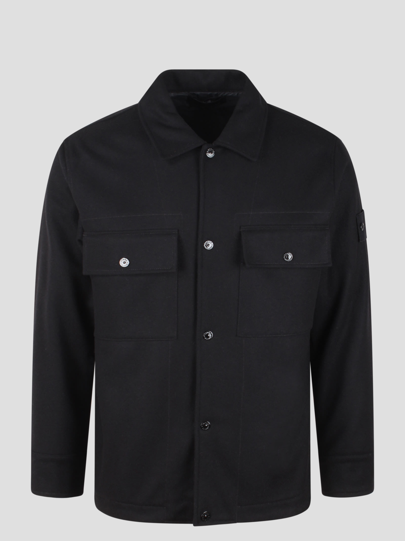 Shop Stone Island Lined Overshirt In Black