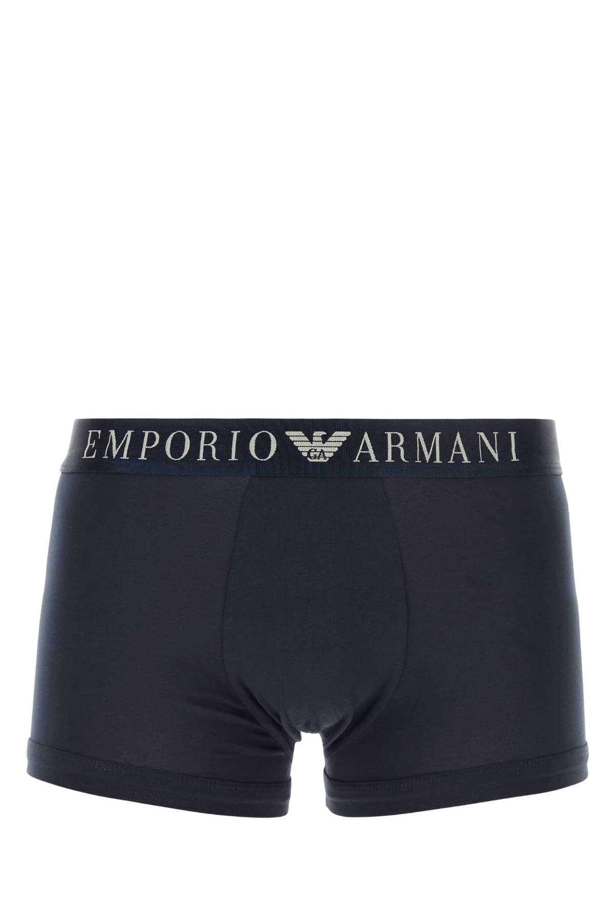 Shop Emporio Armani Blue Stretch Cotton Boxer In 00135