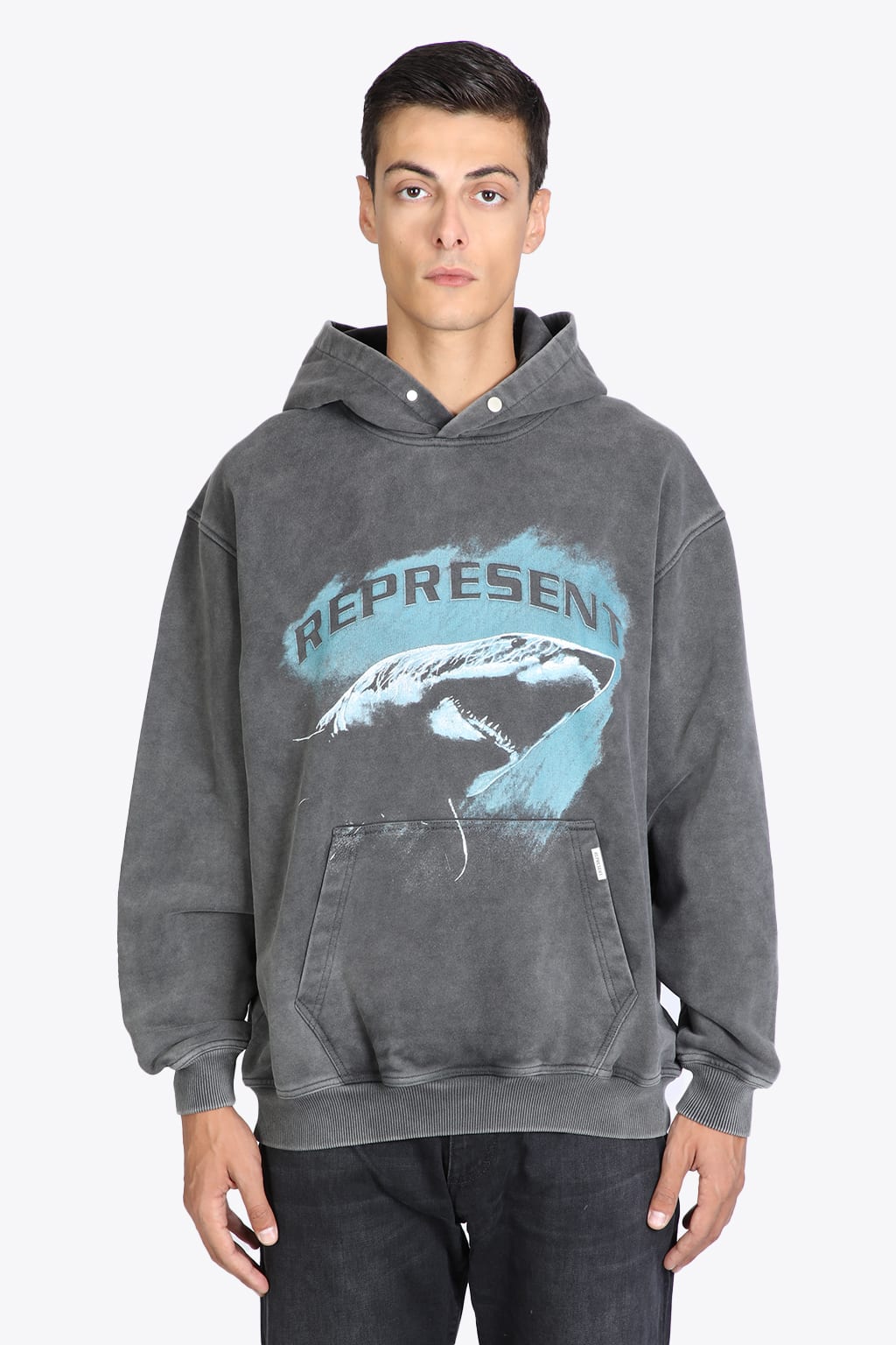REPRESENT Shark Hoodie Faded grey hoodie with logo - Shark hoodie