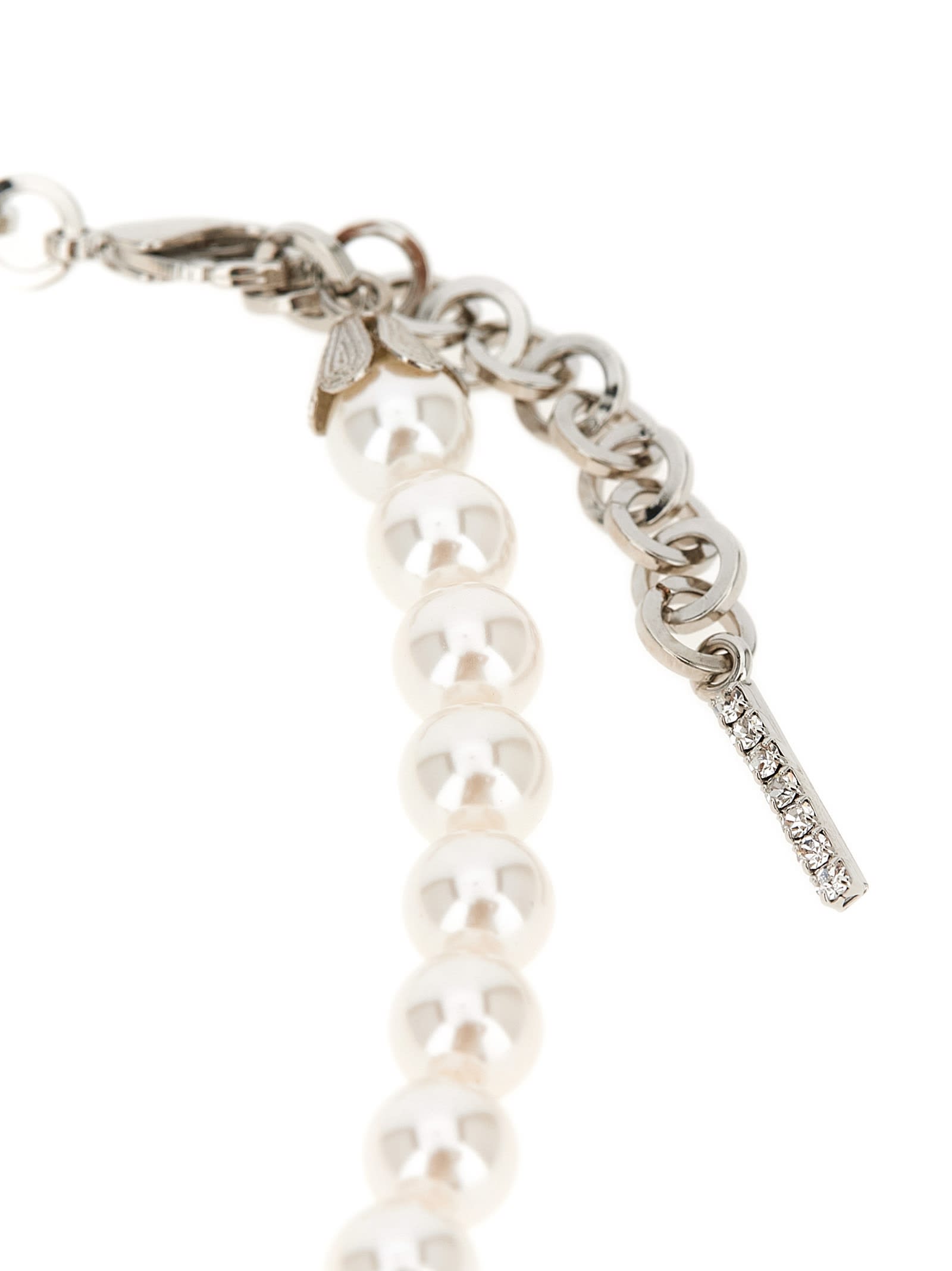 Alessandra Rich Collana Heart In Perle Bianche Donna In Metallic