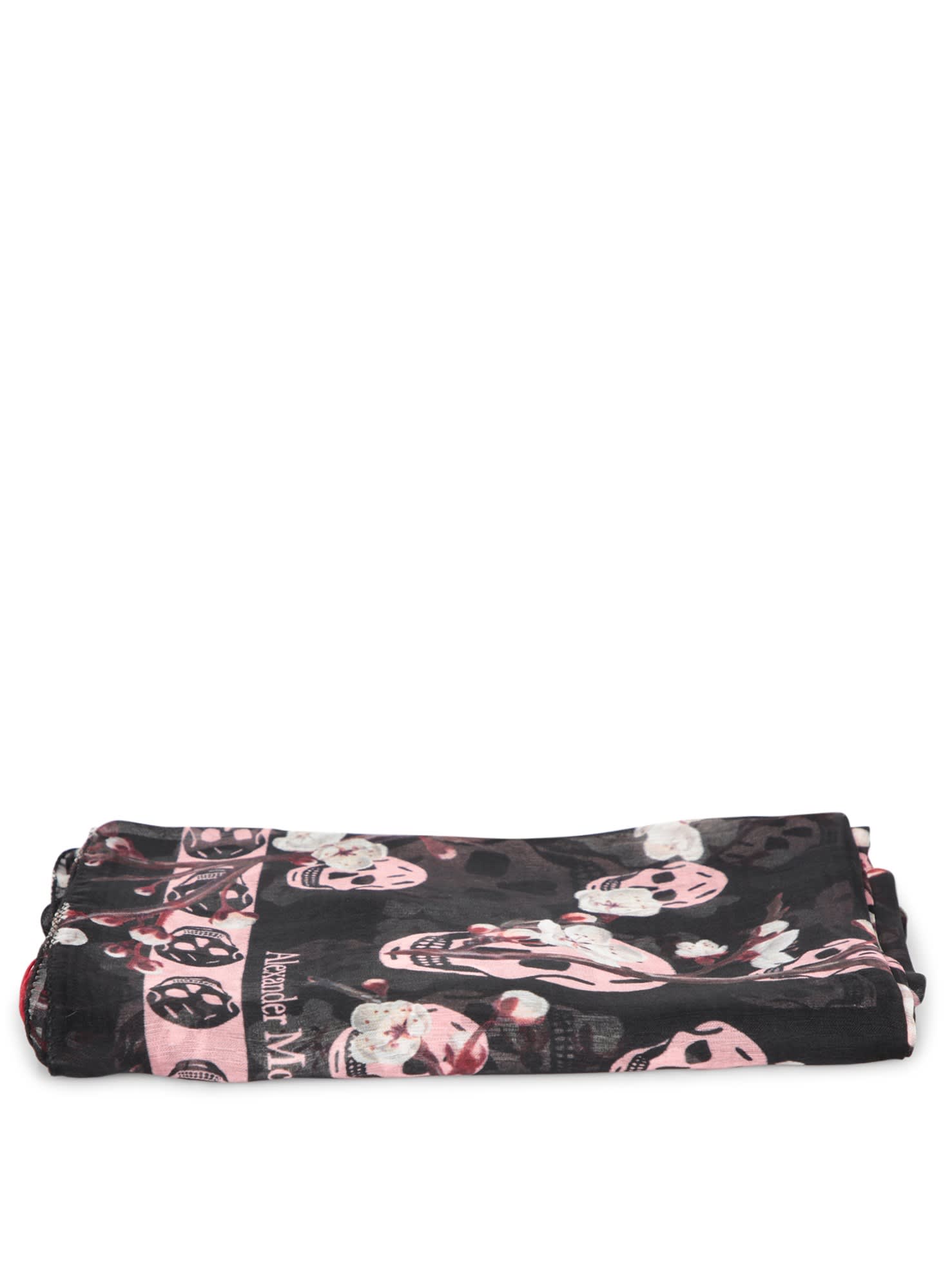 Shop Alexander Mcqueen Black/pink Skull Scarf