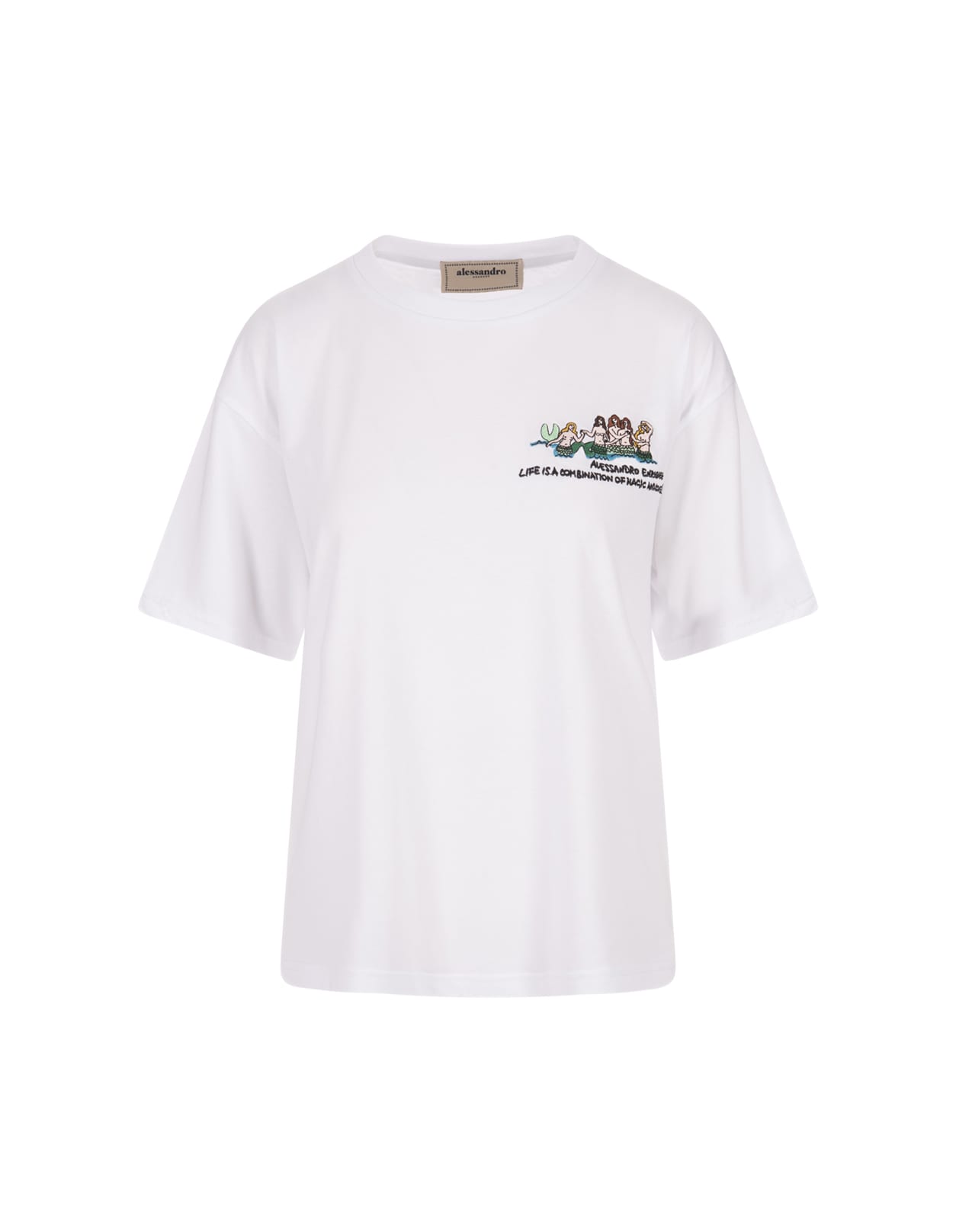 White T-shirt With Mermaid Embroidery