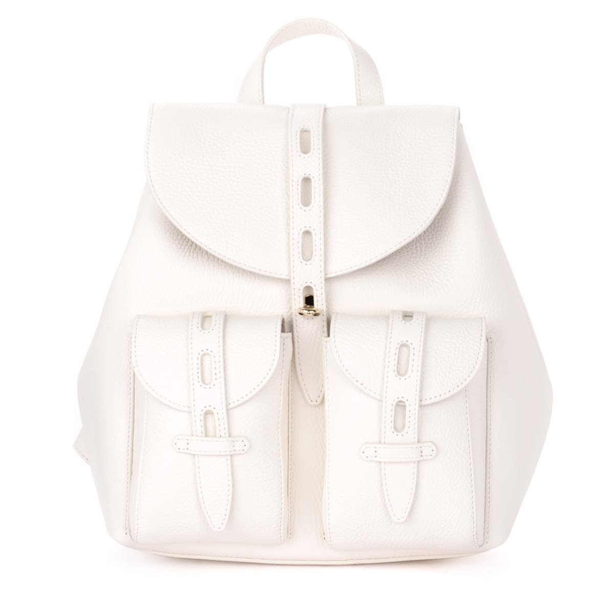 Furla Net S Model Backpack In Chalk-colored Grained Leather In Bianco