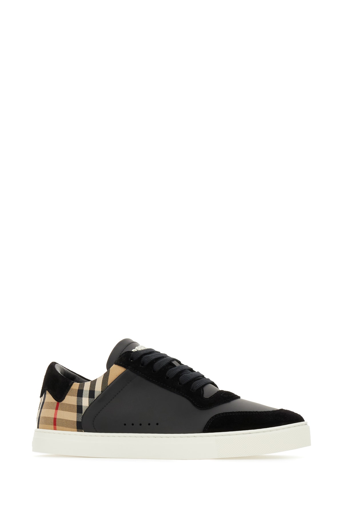 Shop Burberry Multicolor Fabric And Leather Sneakers In Blackarbeigeipchk