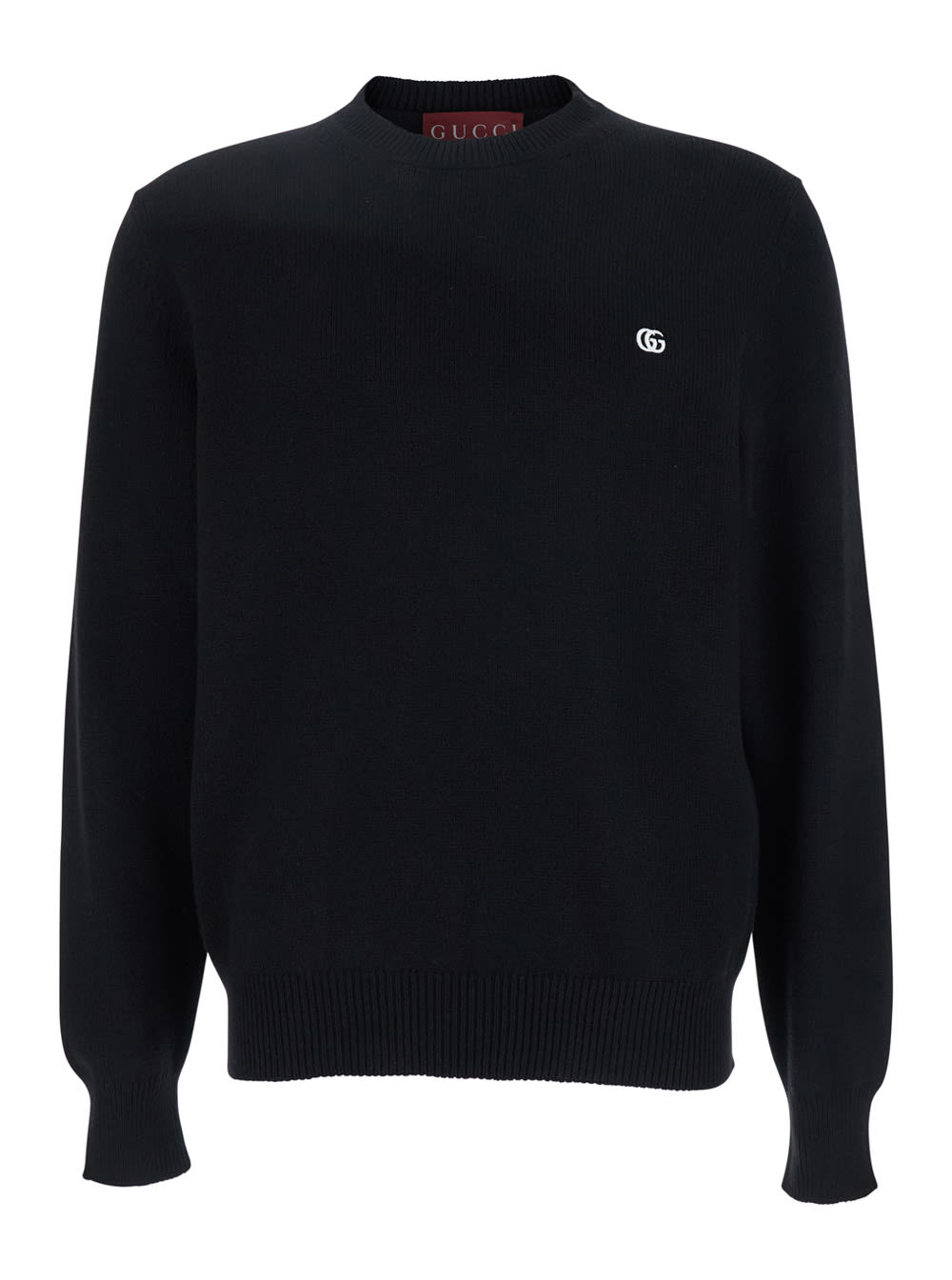 Gucci Black Crewneck Sweater With Gg Logo Embroidered On The Front In Wool And Cashmere Blend Man In Black