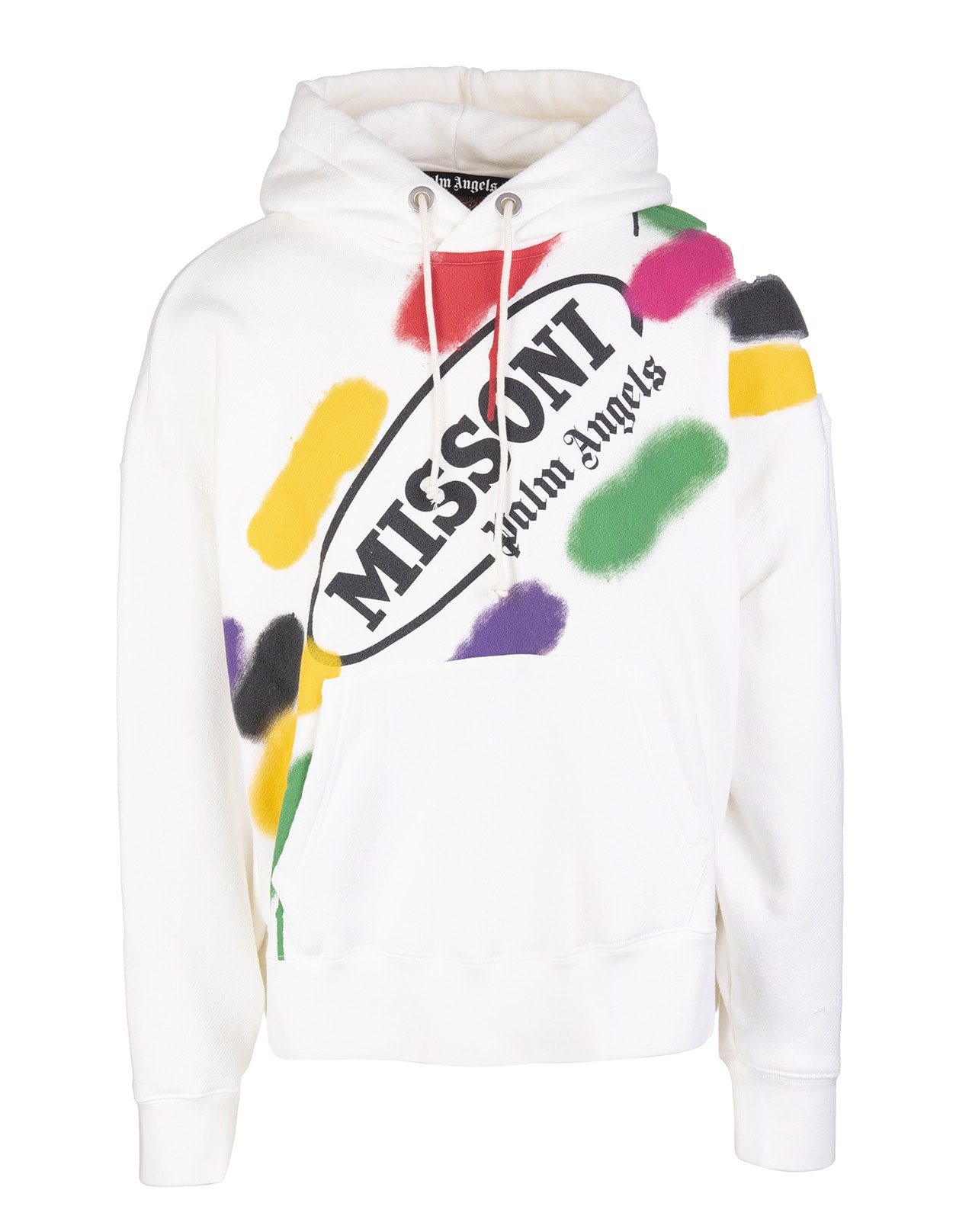 Palm Angels Man White Capsule Oversize Hoodie With Multicolor Print