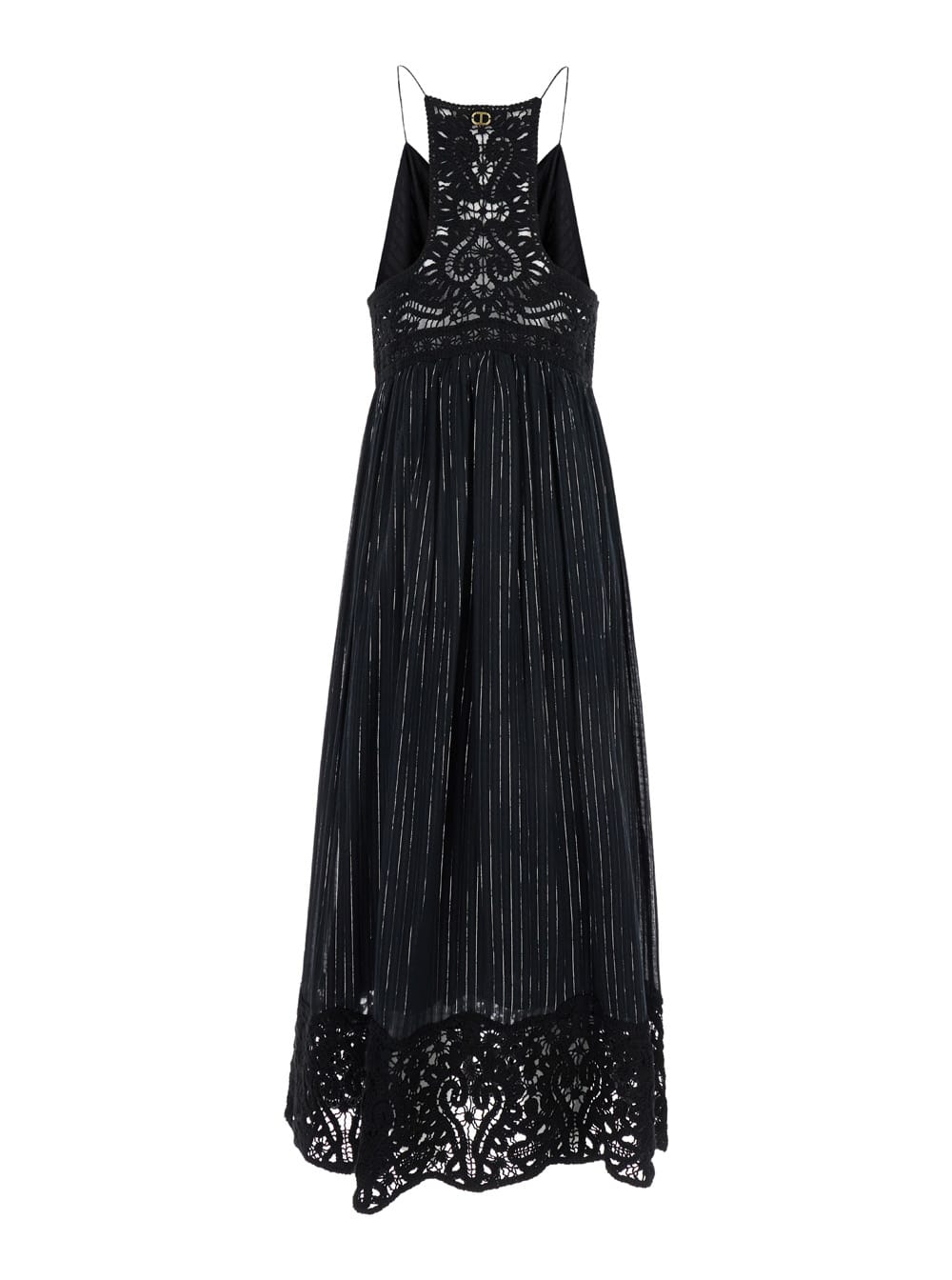 Shop Twinset Black Long Dress With Embroidered Motifs In Cotton Blend Woman