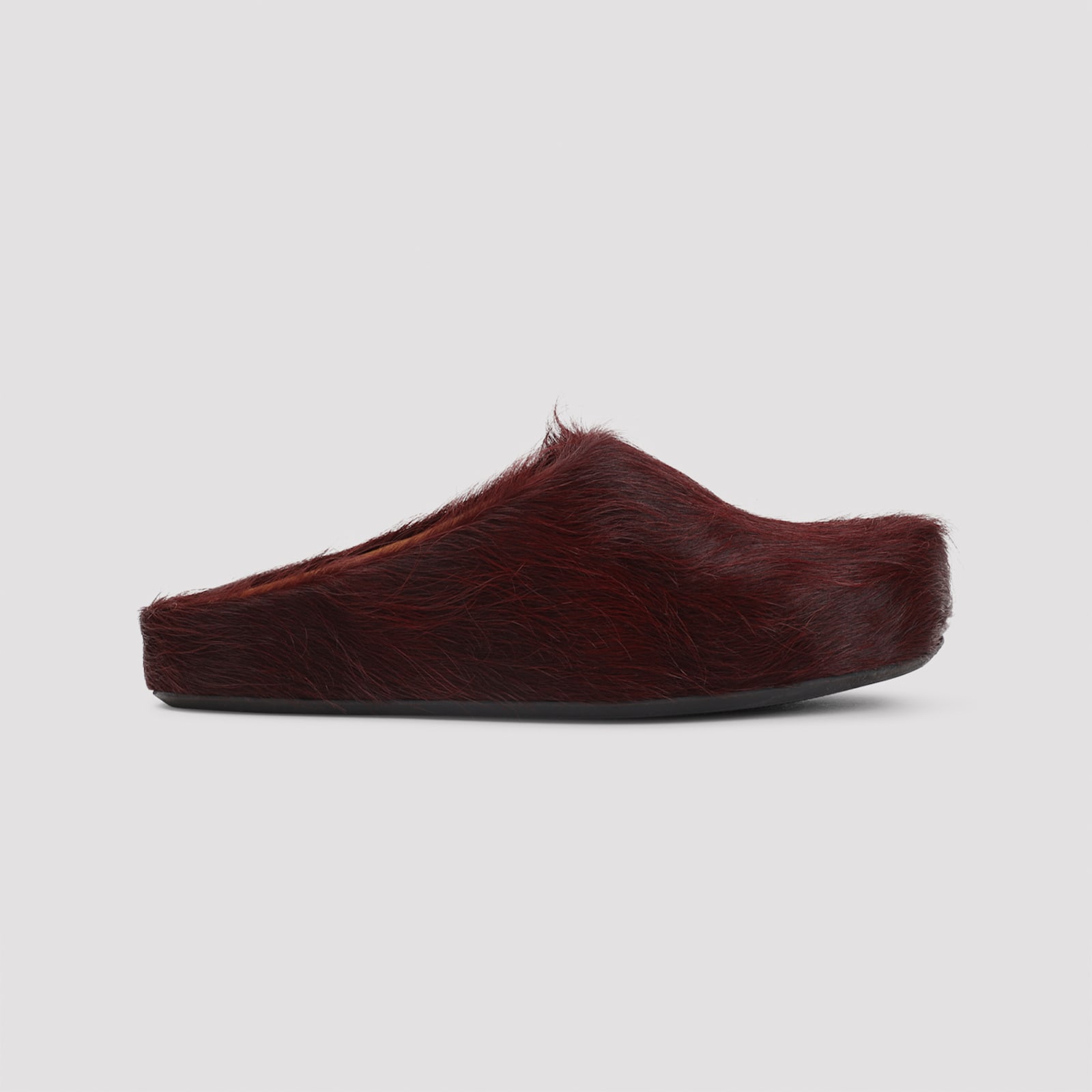 Marni Wild Cherry Calf Hair Fussbett Sabot Mules In Black