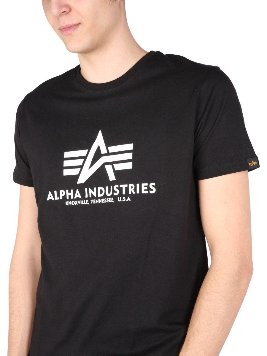 Shop Alpha Industries Logo Print Crewneck T-shirt In Nero