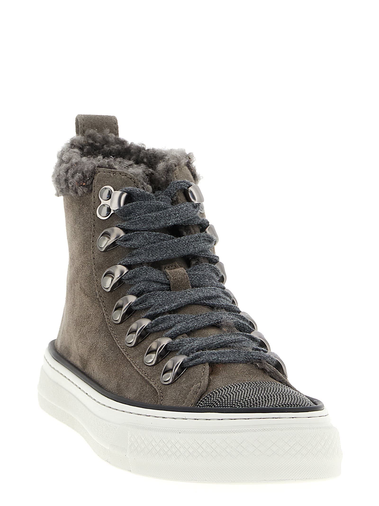Brunello Cucinelli Precious Toe Sneakers In Gray