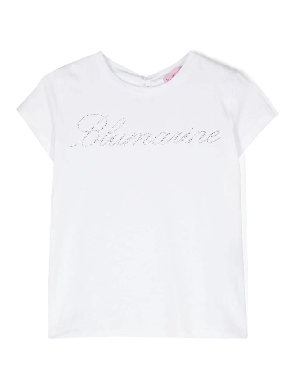 Shop Miss Blumarine White T-shirt With Rhinestone Logo And Ruffle Detail