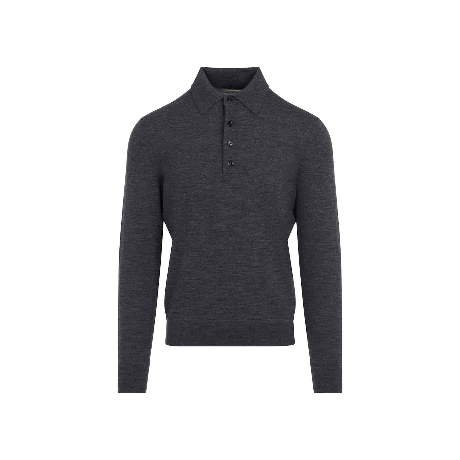 Tom Ford Premium Grey Wool Polo T-shirt In Dark Grey Melange