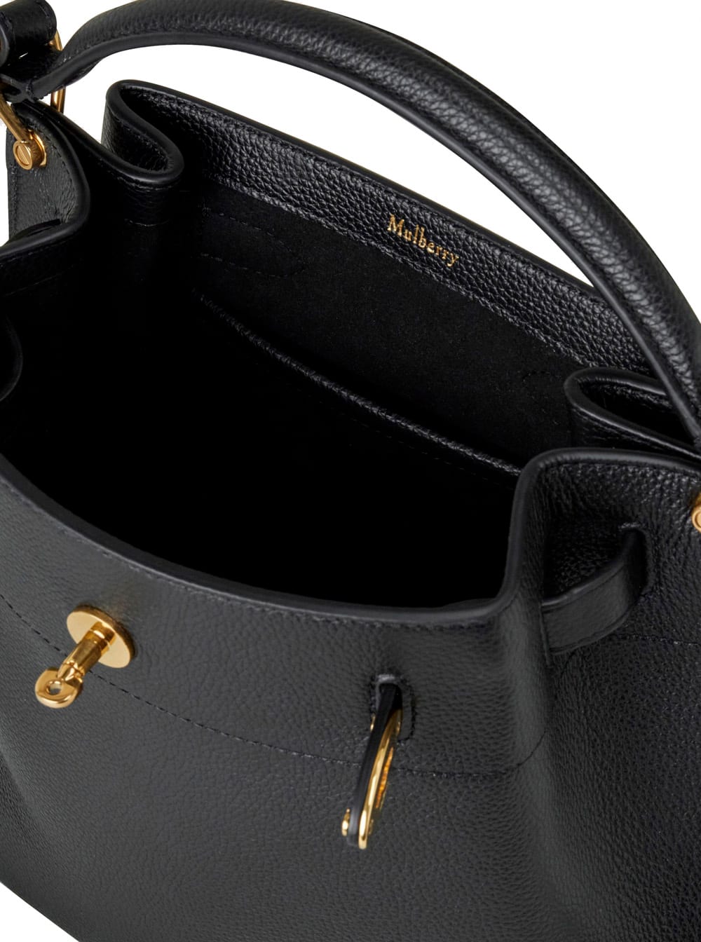 Mulberry Small Islington Black Bucket Bag With Twist Lock Closure In Hammered Leather Woman