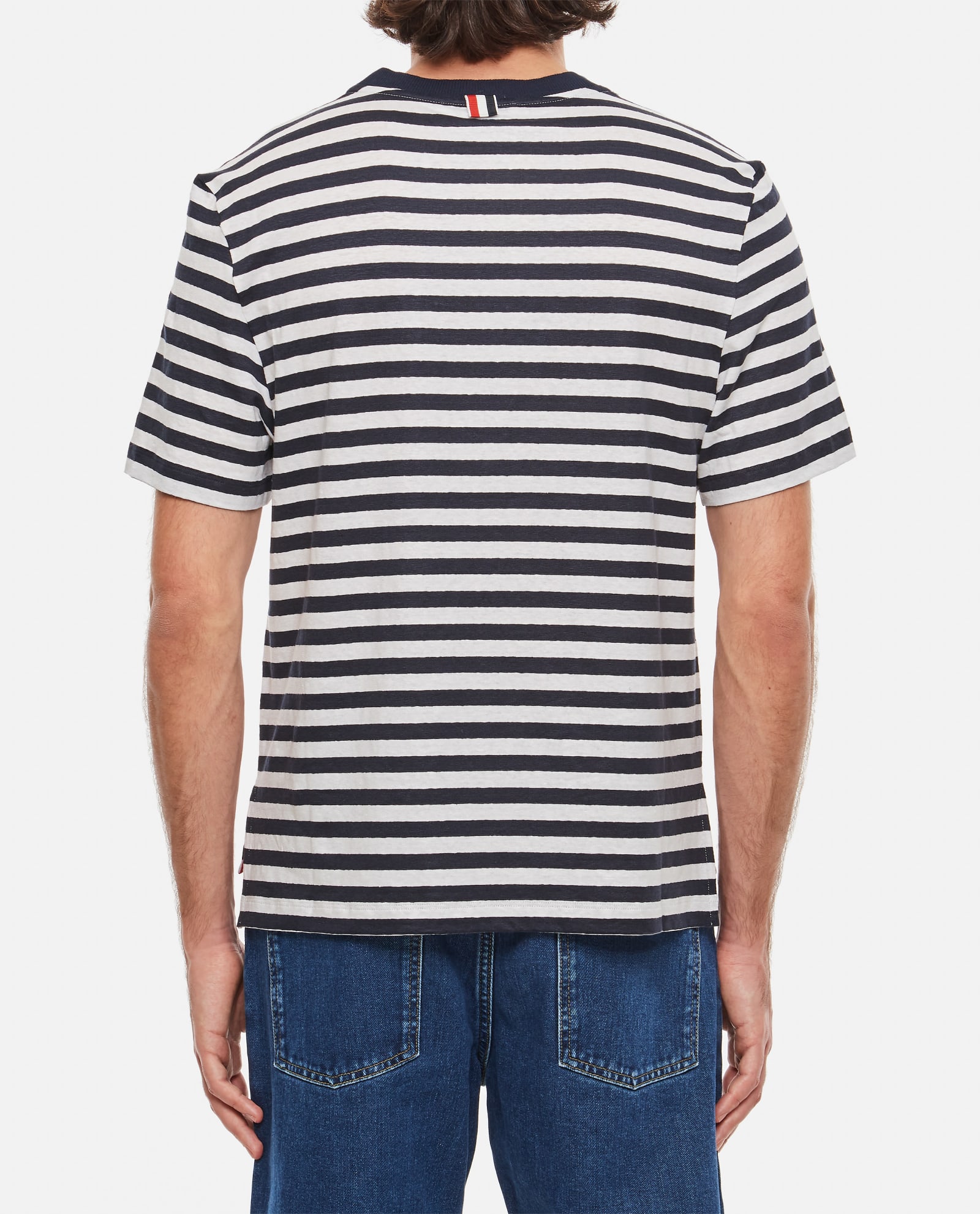 Tシャツ・カットソー THOM BROWNE LINEN STRIPED POCKET T-SHIRT Thom Browne Linen Striped Pocket T-shirt In Blue | ModeSens