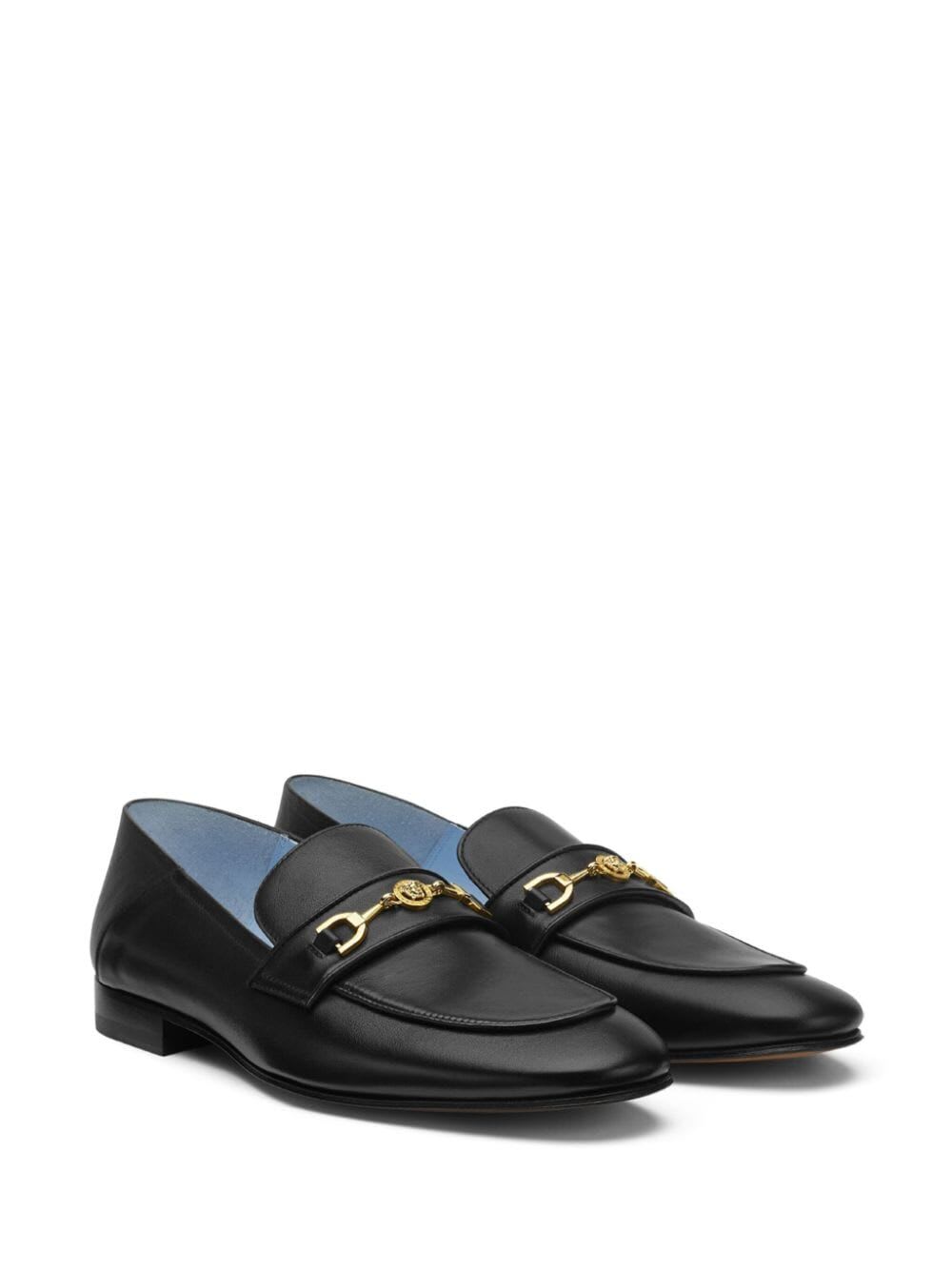 Shop Versace Slipper Calf Leather In V Black  Gold