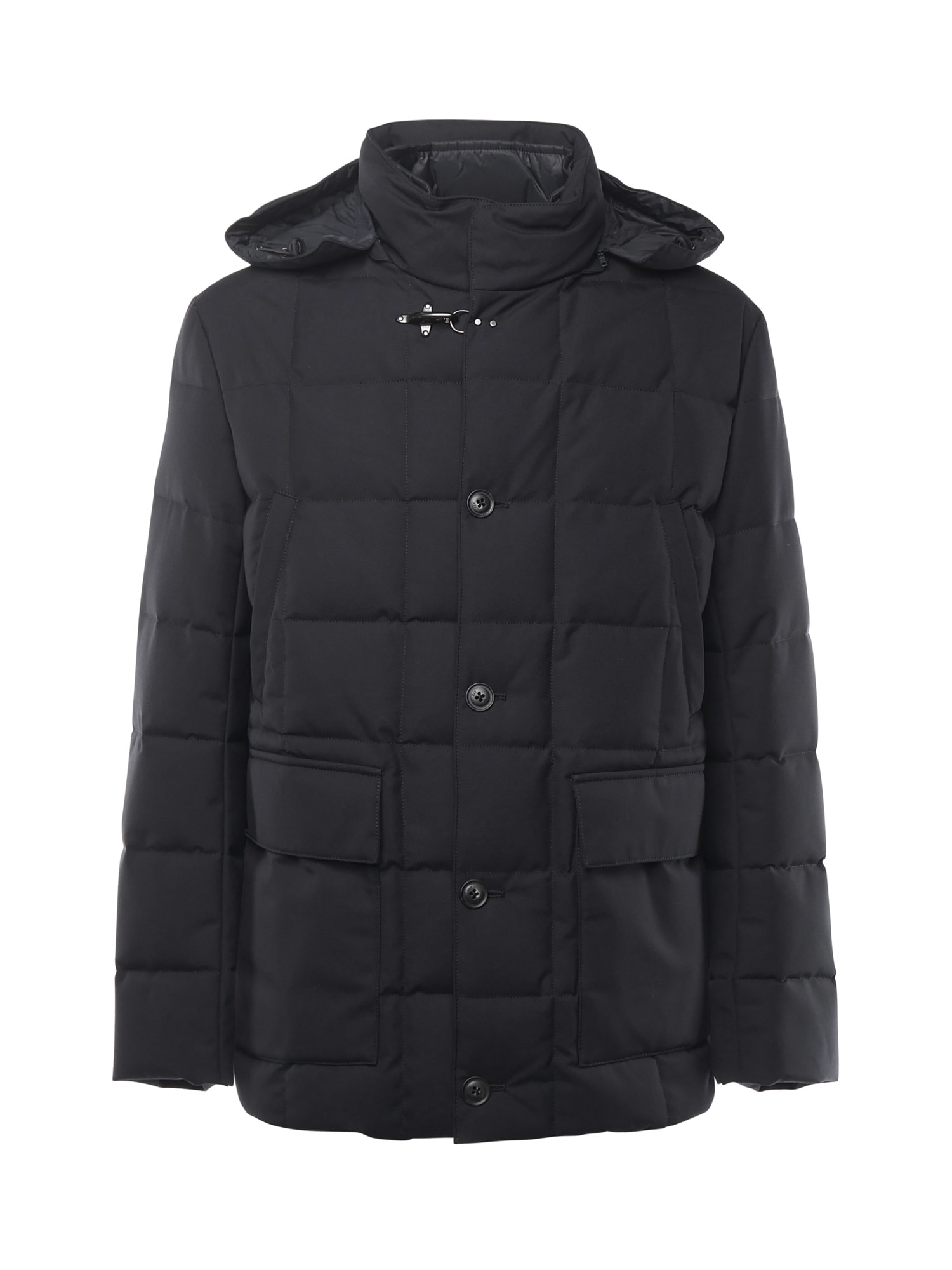 Fay Padded Pea Coat In Melange Canvas In Black