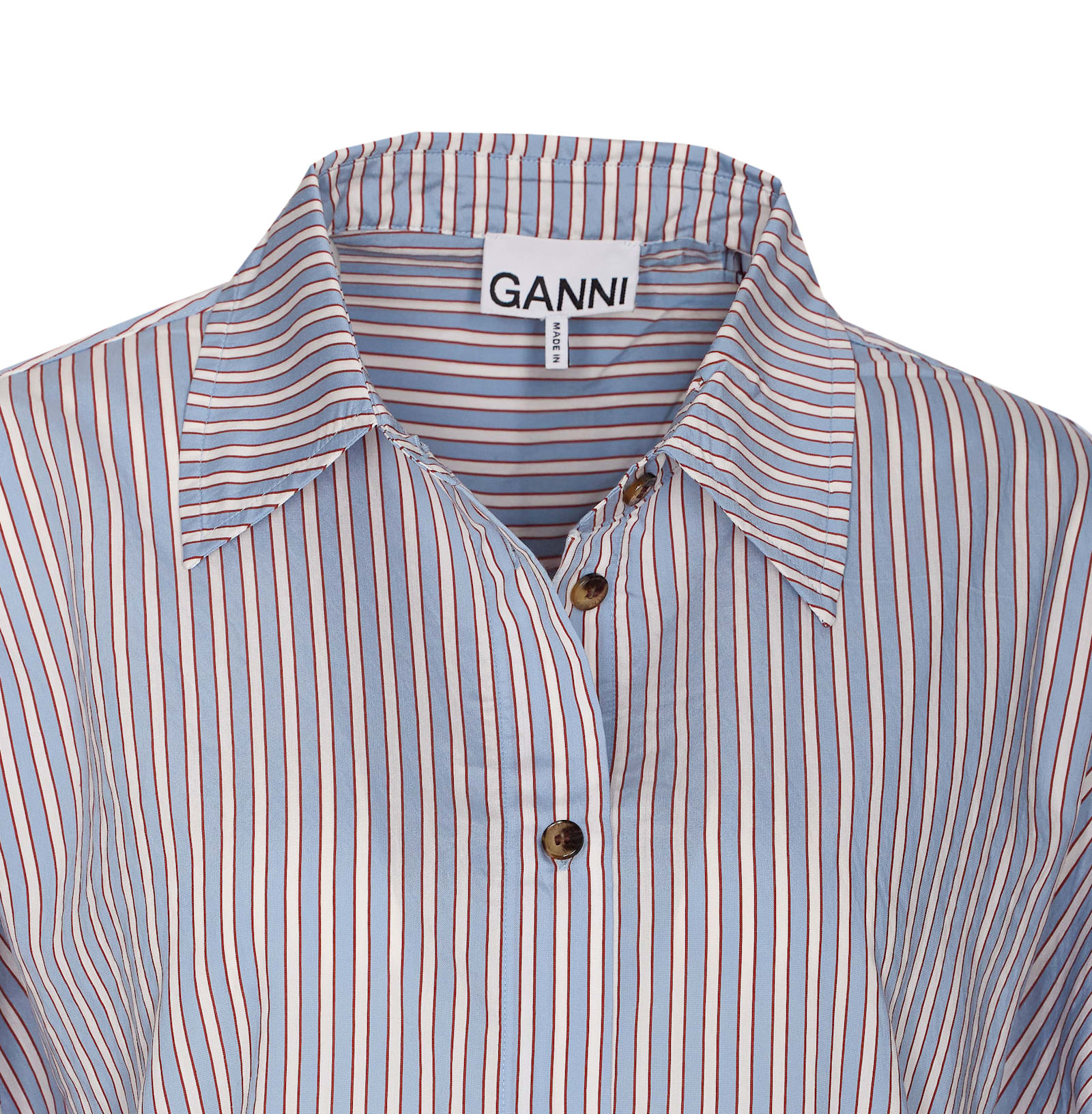 Ganni Multicolor Shirt With All-over Stripes And Logo Patch On The Front In Viscose Blend Woman