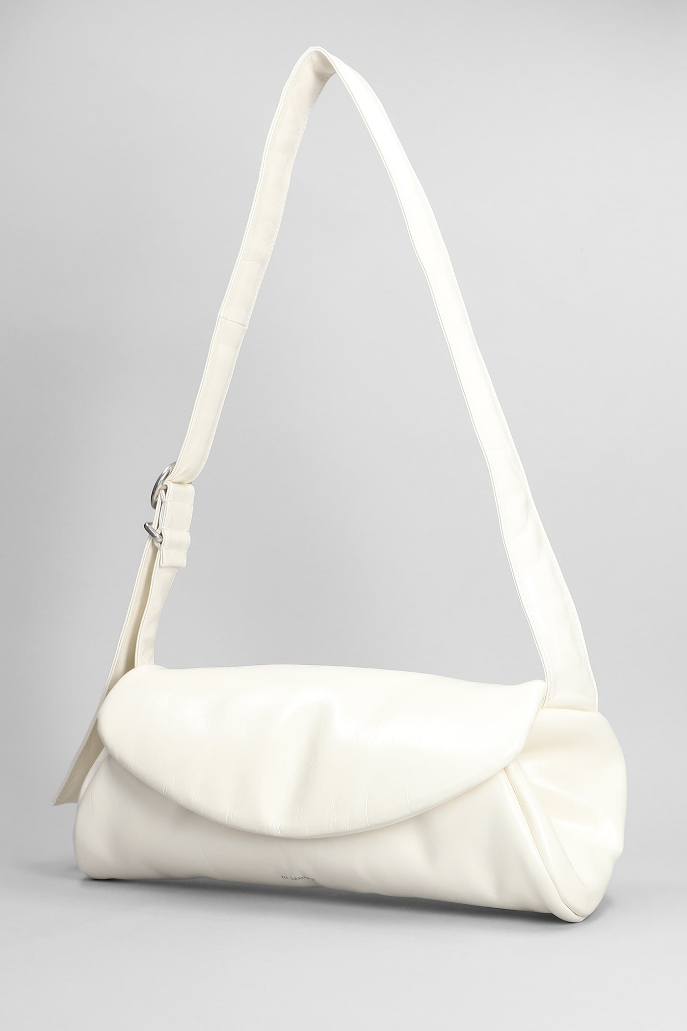 Jil Sander Cannolo Grande Shoulder Bag In White Leather In Eggshell