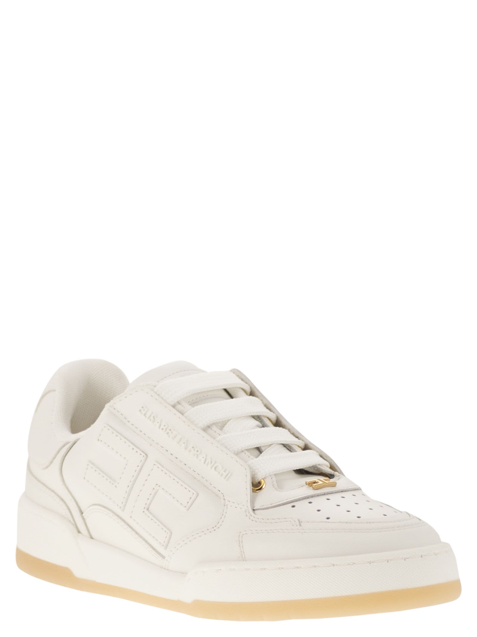 Elisabetta Franchi Ivory Leather Sneaker In White