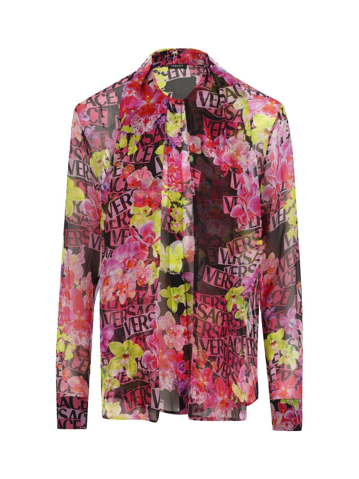 VERSACE ALLOVER FLORAL PRINTED LONG SLEEVED SHIRT