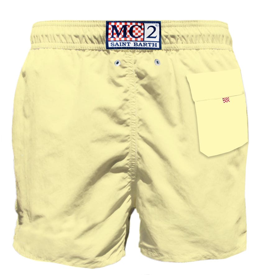 Mc2 Saint Barth Pastel Yellow Man Swim Shorts With Pocket In Yellow