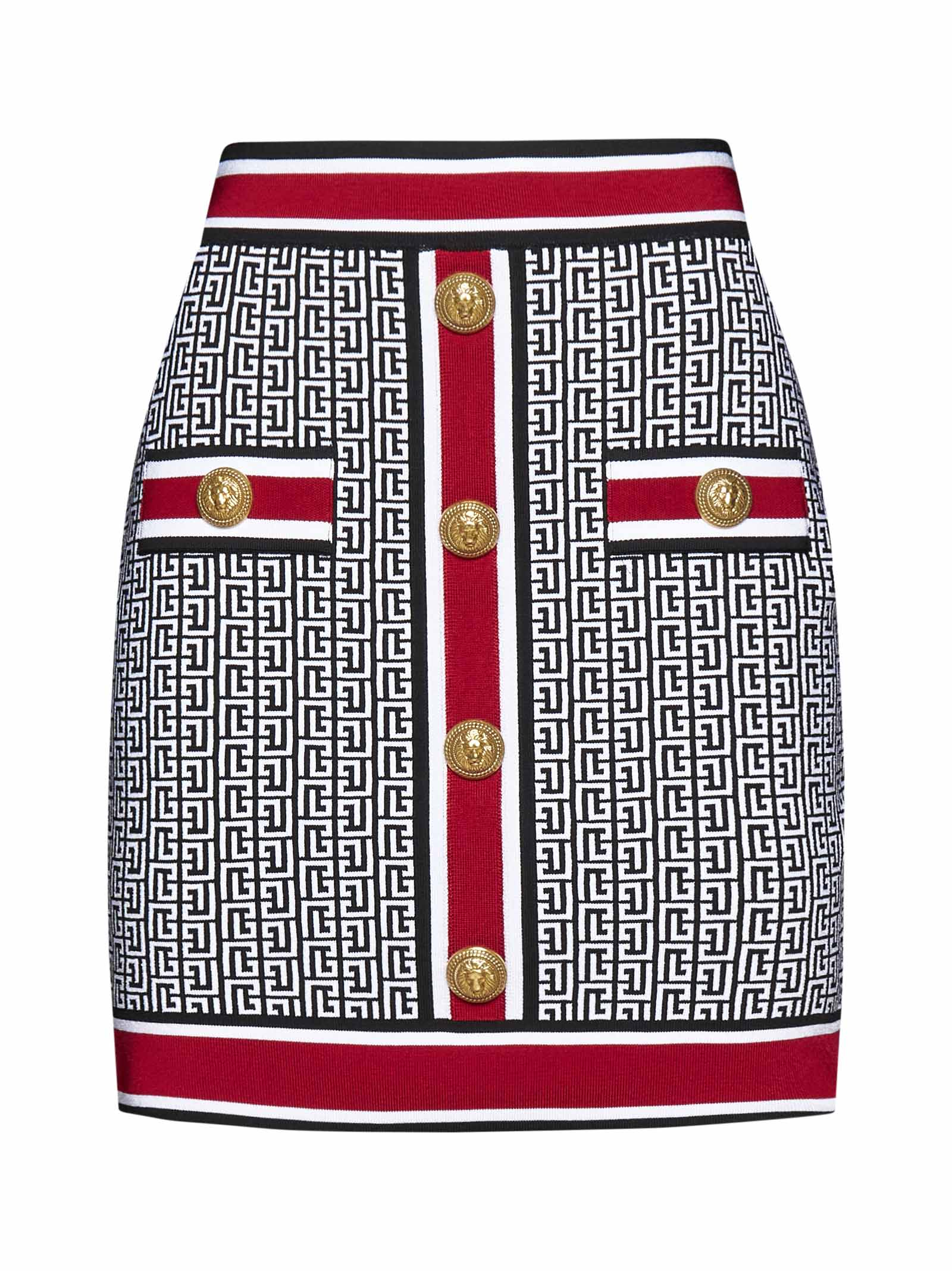 Shop Balmain Skirt In Noir/blanc/rouge