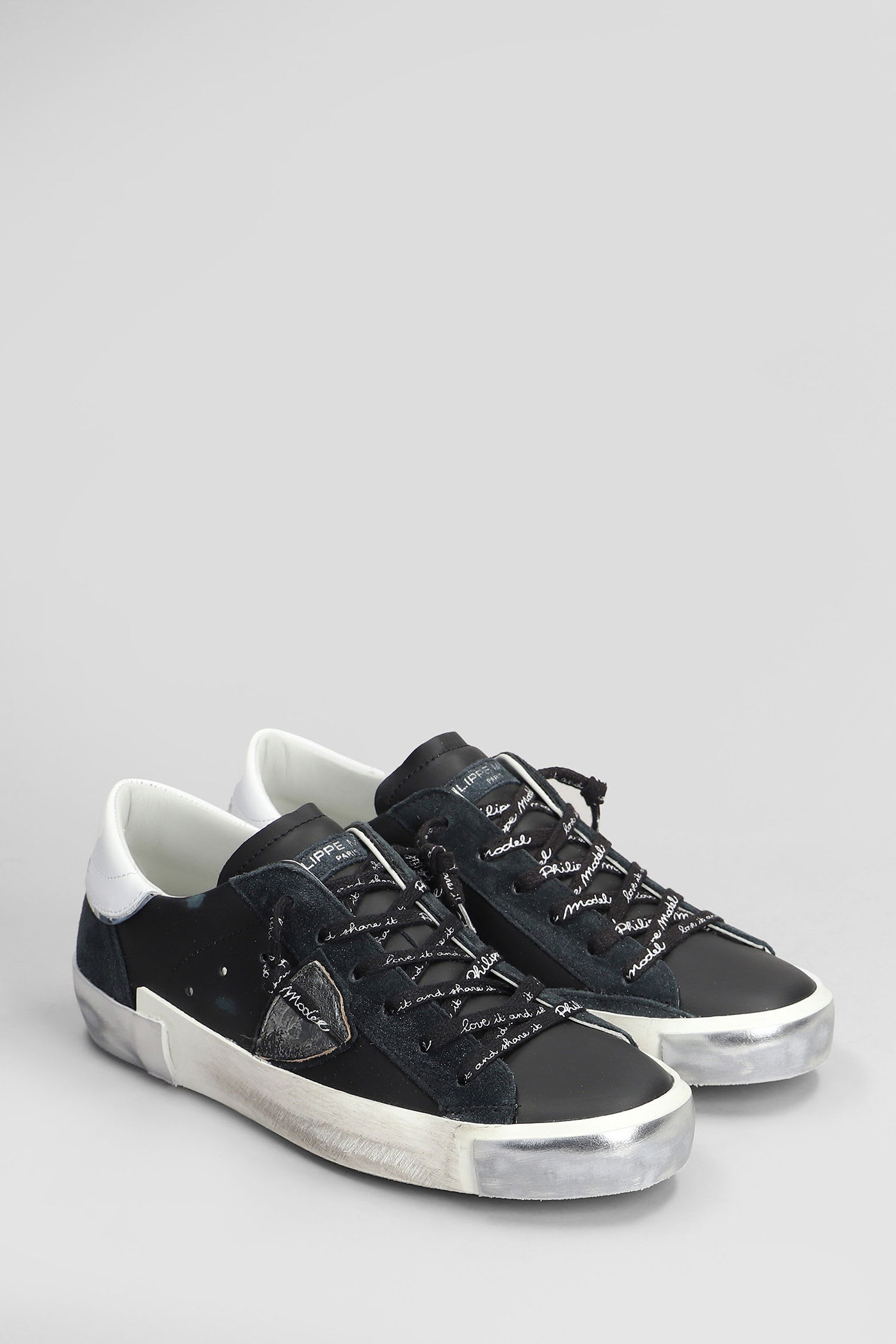 Philippe Model Logo-patch Lace-up Low-top Sneakers In Black