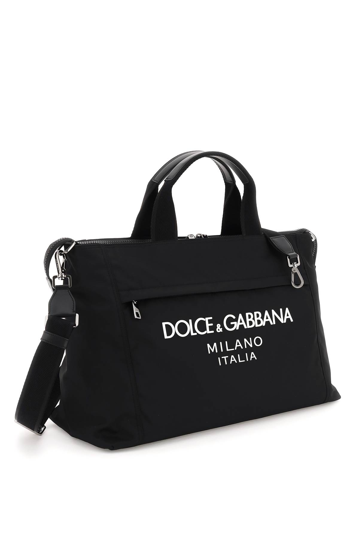 Dolce & Gabbana Black Gym Bag With Contrasting Logo Print In Polyamide Man In Nero/nero
