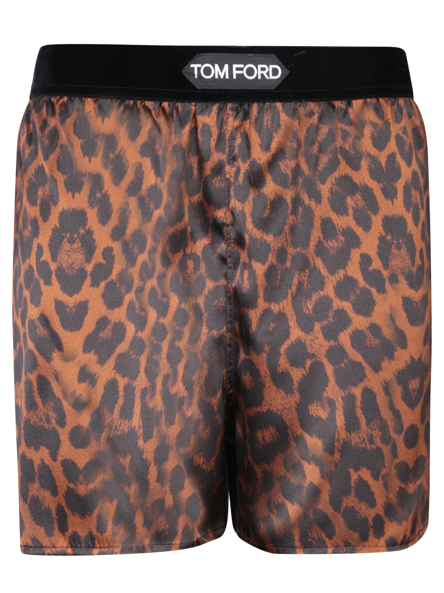 Tom Ford Velvet-trimmed Leopard-print Silk-blend Satin Shorts In Multi